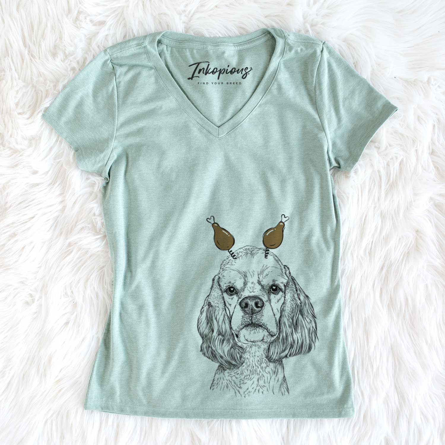 Thanksgiving Oakley the American Cocker Spaniel - Women's V-neck Shirt