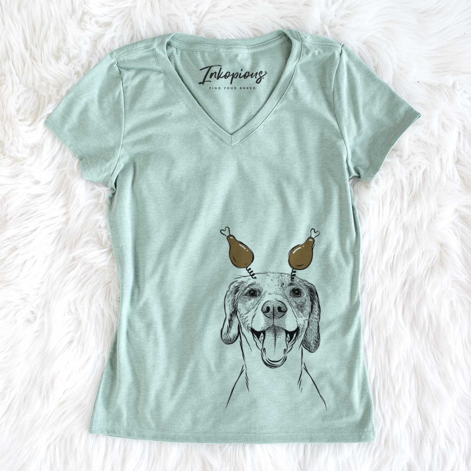 Thanksgiving Obi the Beagle Mix - Women's V-neck Shirt