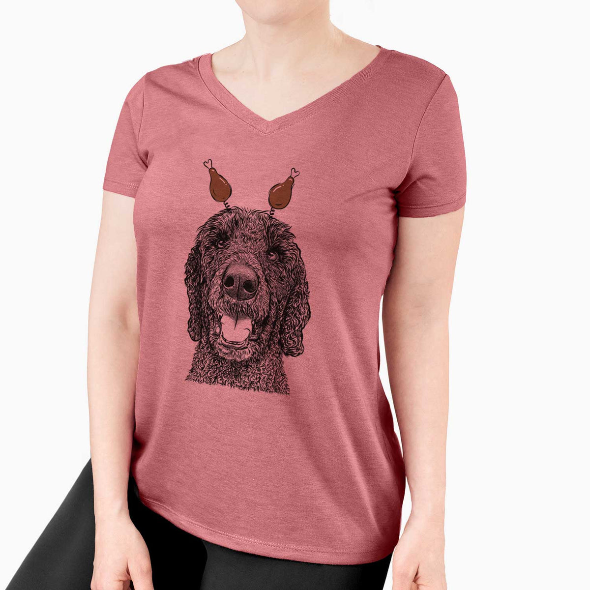 Thanksgiving Obi James the Goldendoodle - Women's V-neck Shirt
