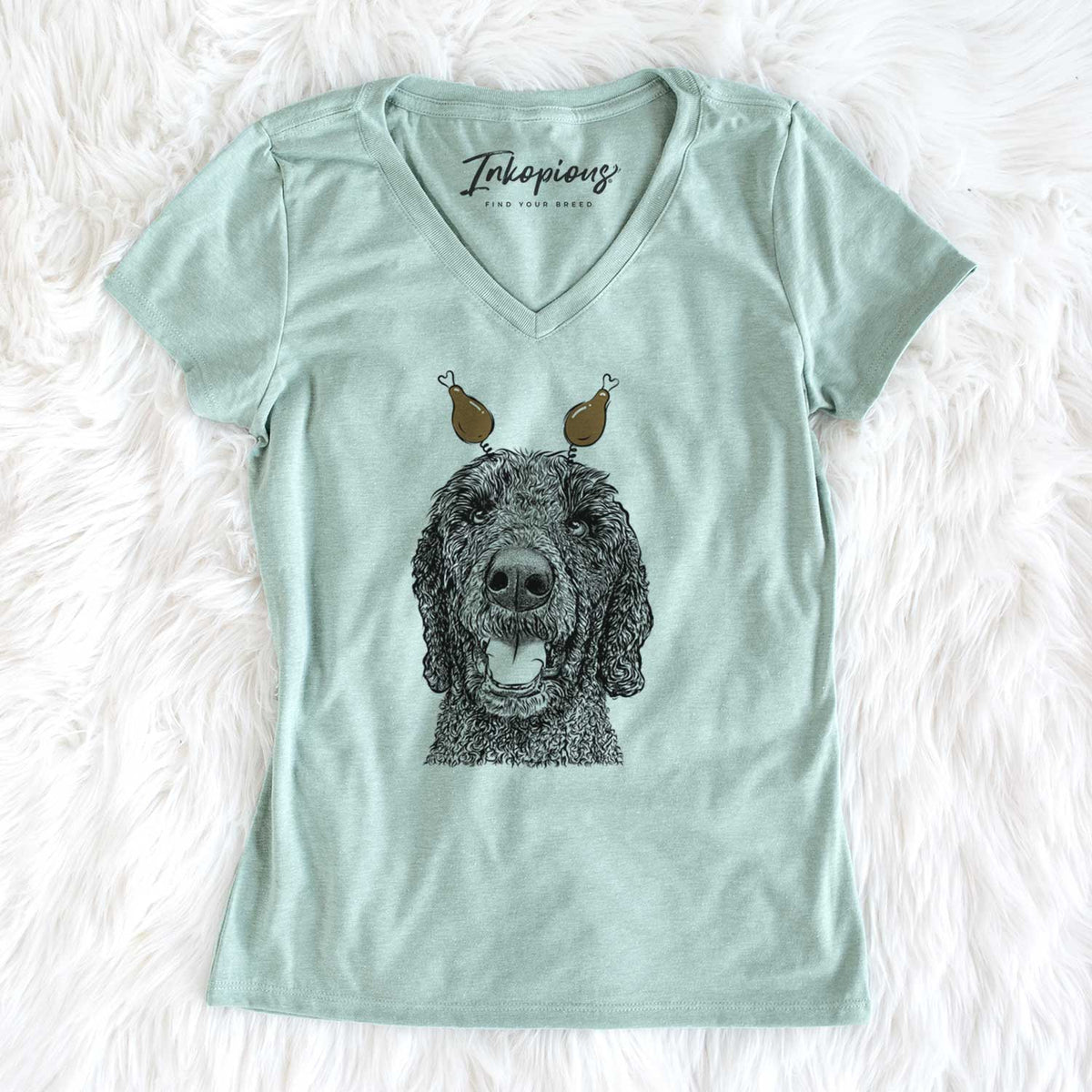 Thanksgiving Obi James the Goldendoodle - Women's V-neck Shirt