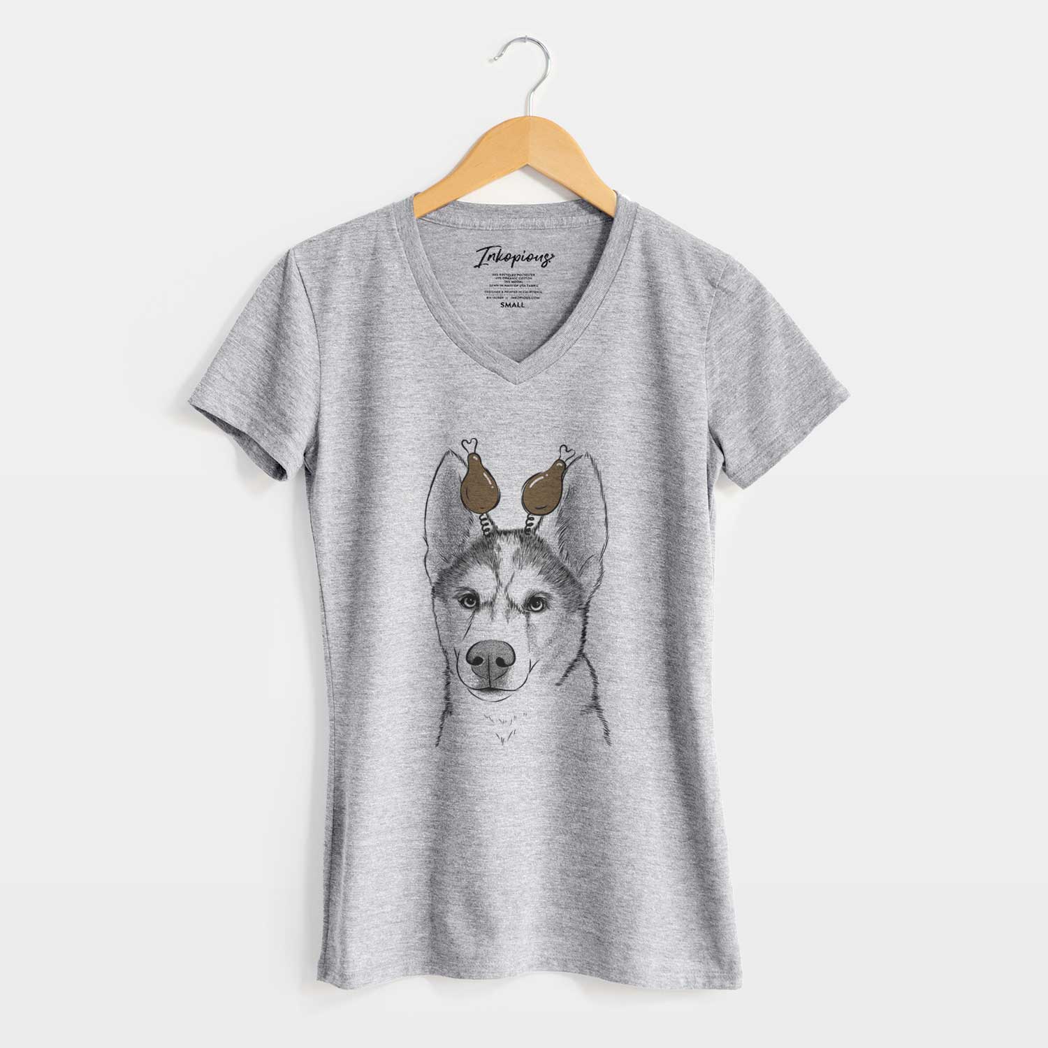 Thanksgiving Odin the Siberian Husky - Women's V-neck Shirt