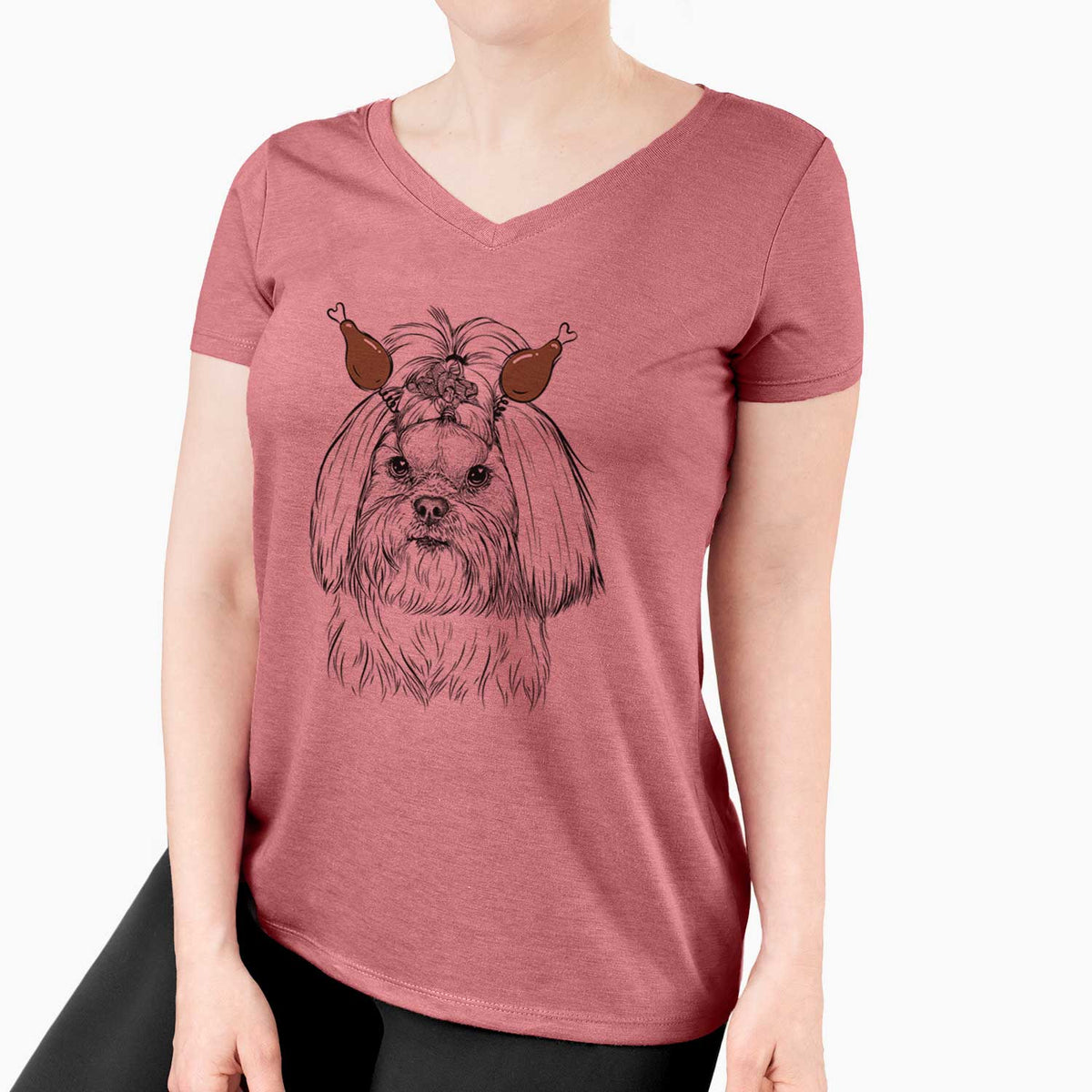 Thanksgiving Olga the Shih Tzu - Women's V-neck Shirt