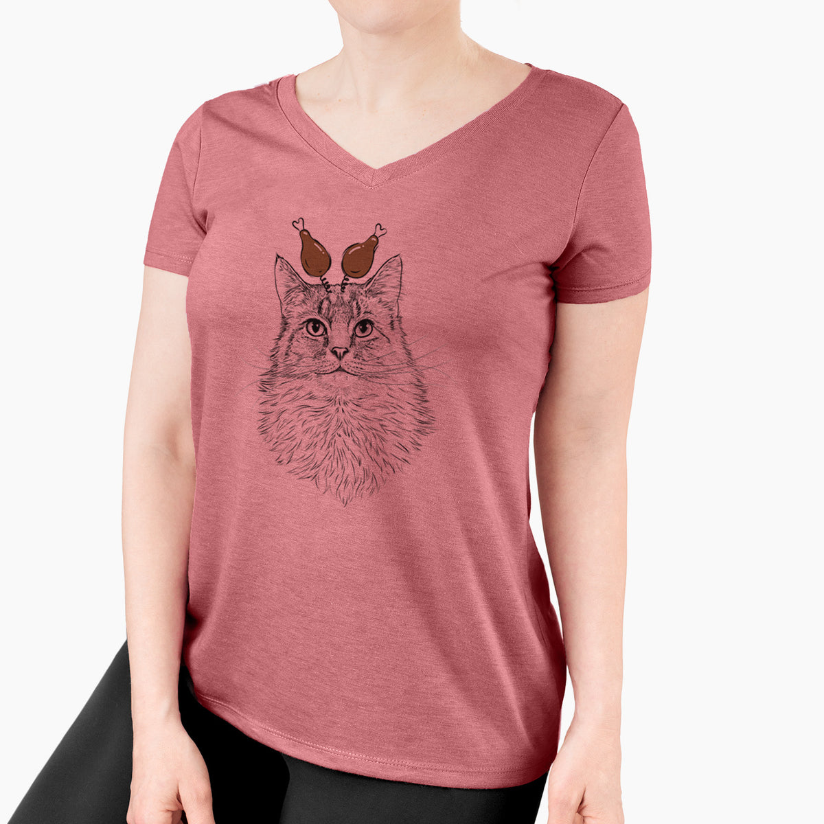 Thanksgiving Olive the Cat - Women's Perfect V-neck Shirt