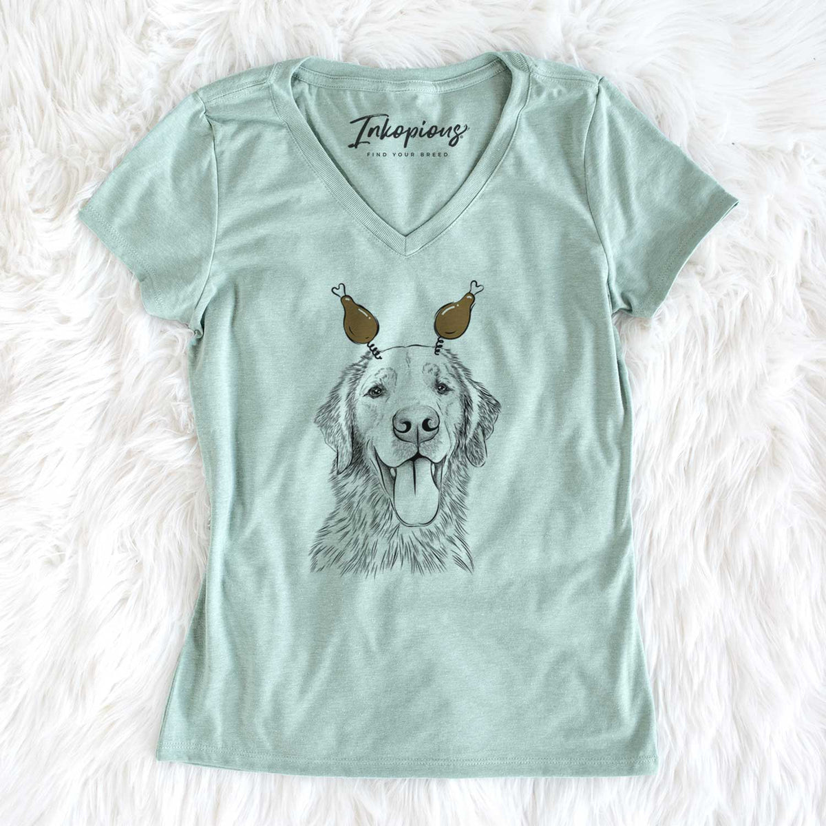 Thanksgiving Oliver Tredup the Golden Retriever - Women's V-neck Shirt