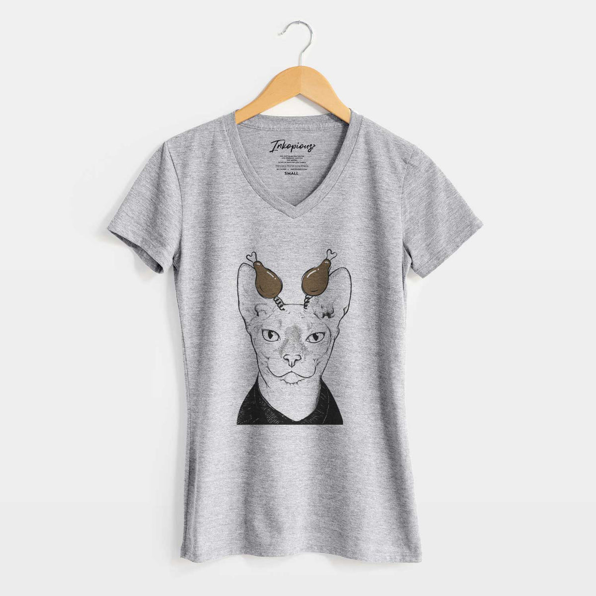 Thanksgiving Oliver Watson the Sphynx Cat - Women's V-neck Shirt