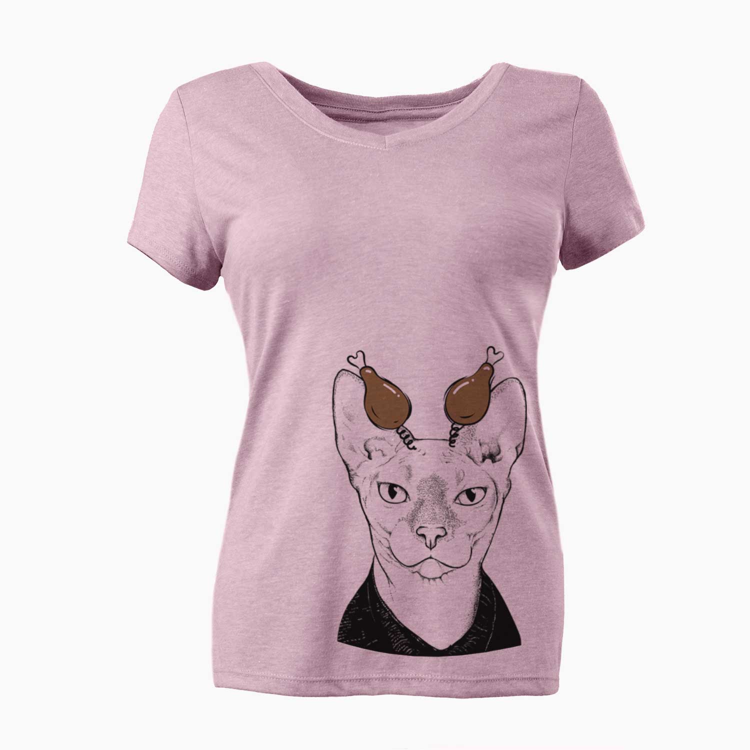 Thanksgiving Oliver Watson the Sphynx Cat - Women's V-neck Shirt