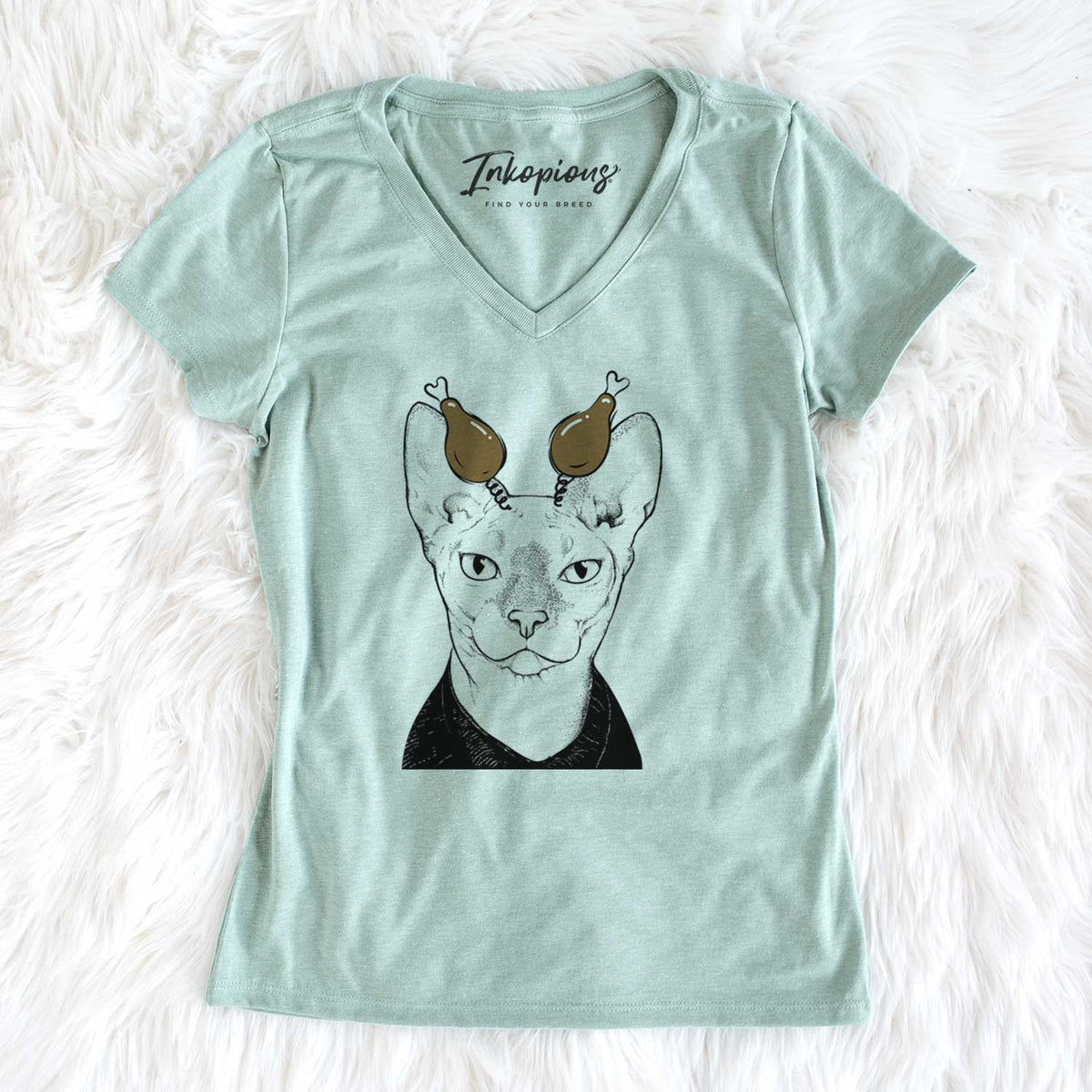 Thanksgiving Oliver Watson the Sphynx Cat - Women's V-neck Shirt