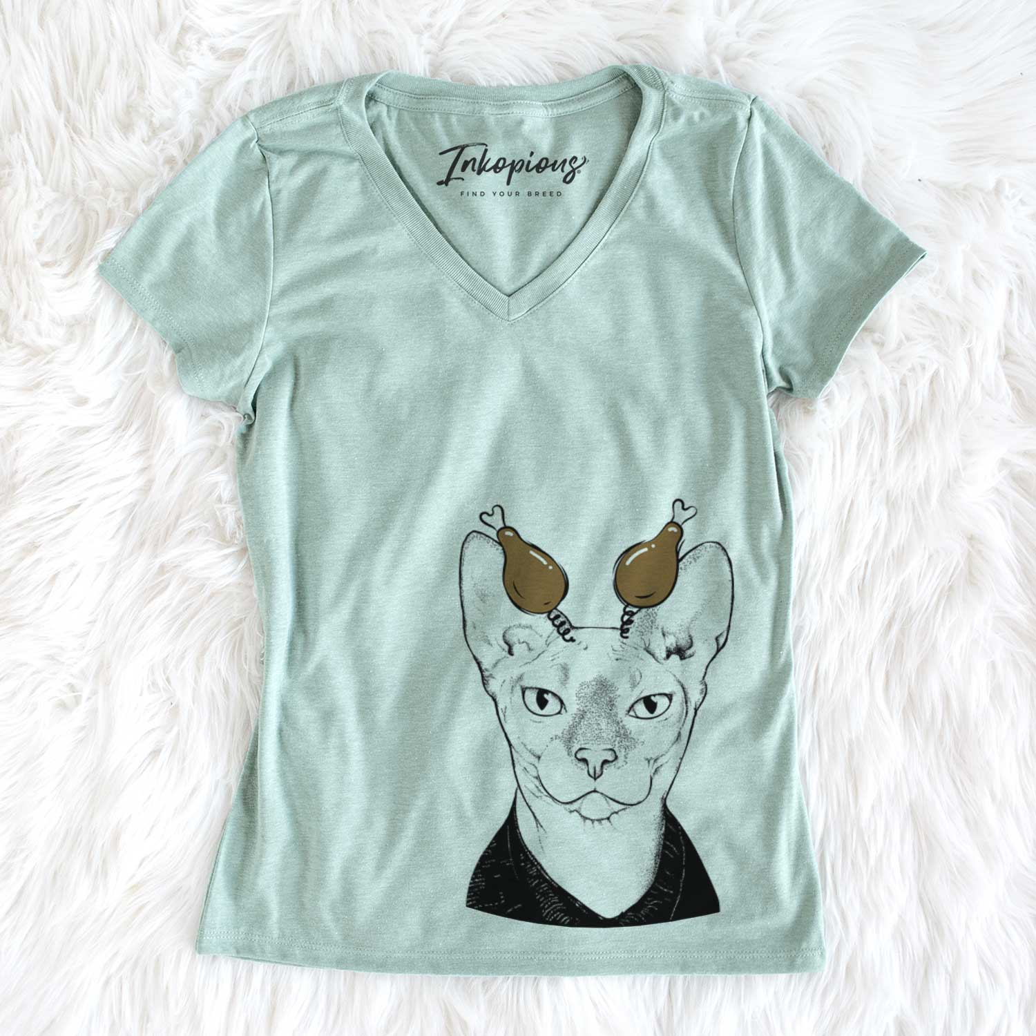 Thanksgiving Oliver Watson the Sphynx Cat - Women's V-neck Shirt