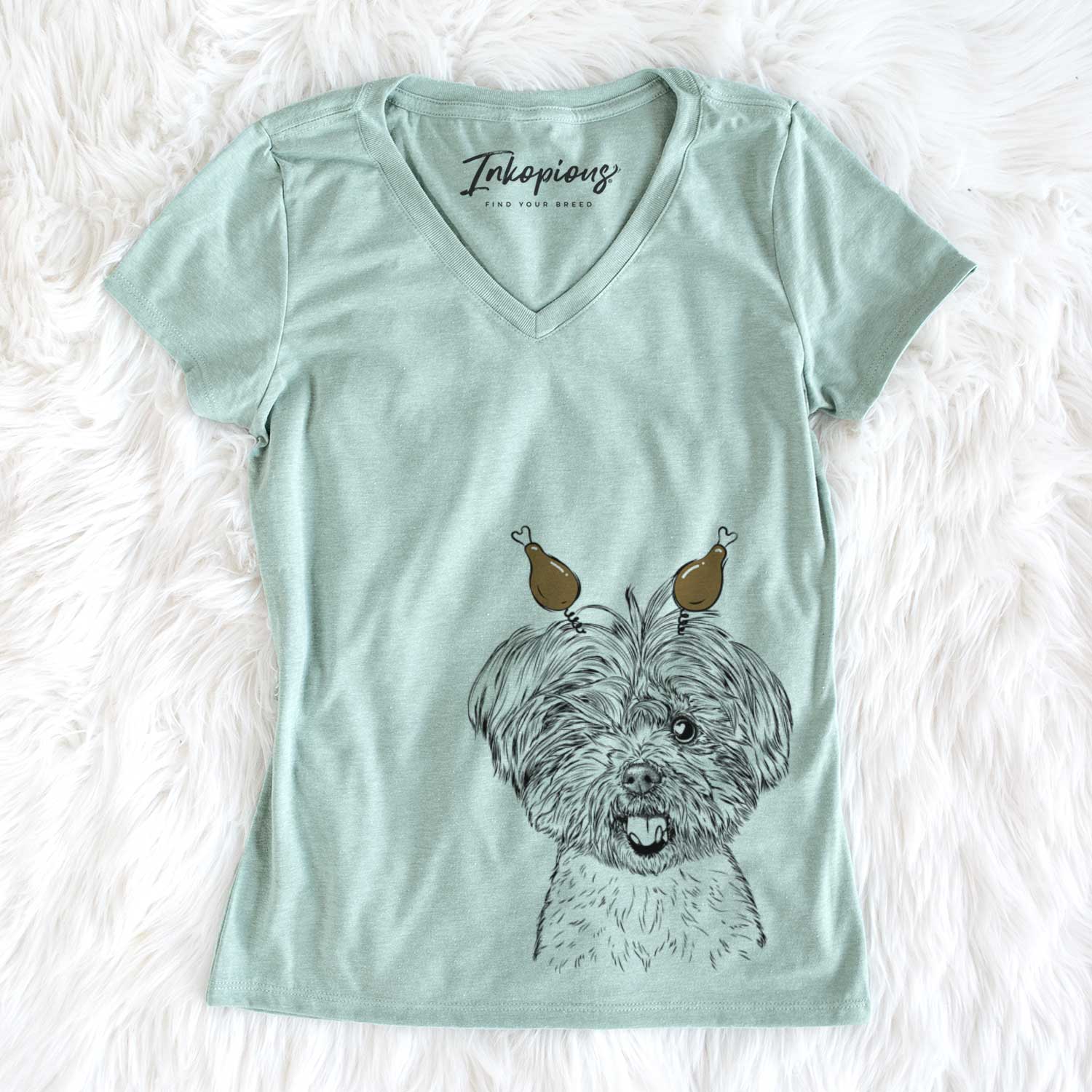 Thanksgiving Oliver the Yorkie Mix - Women's V-neck Shirt