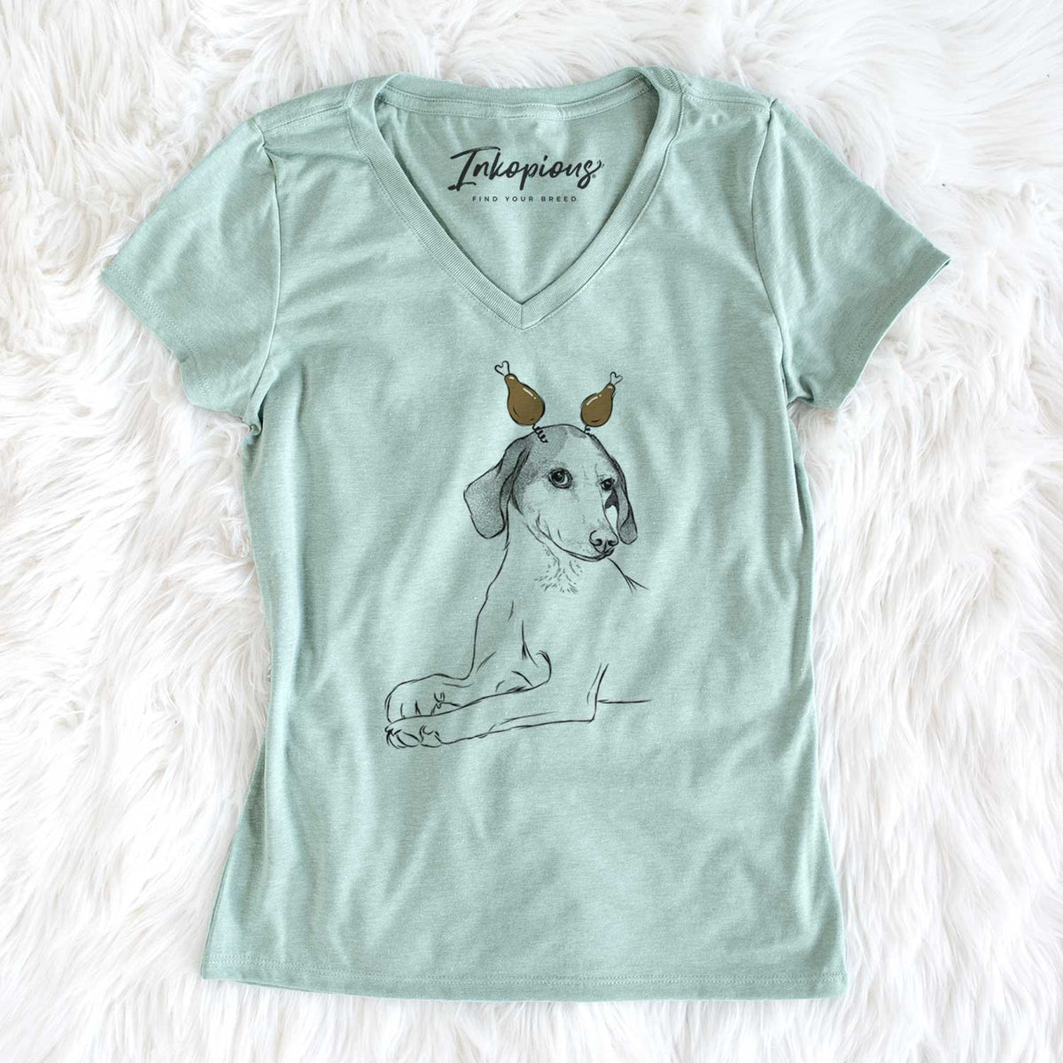 Thanksgiving Opie the Foxhound - Women's V-neck Shirt