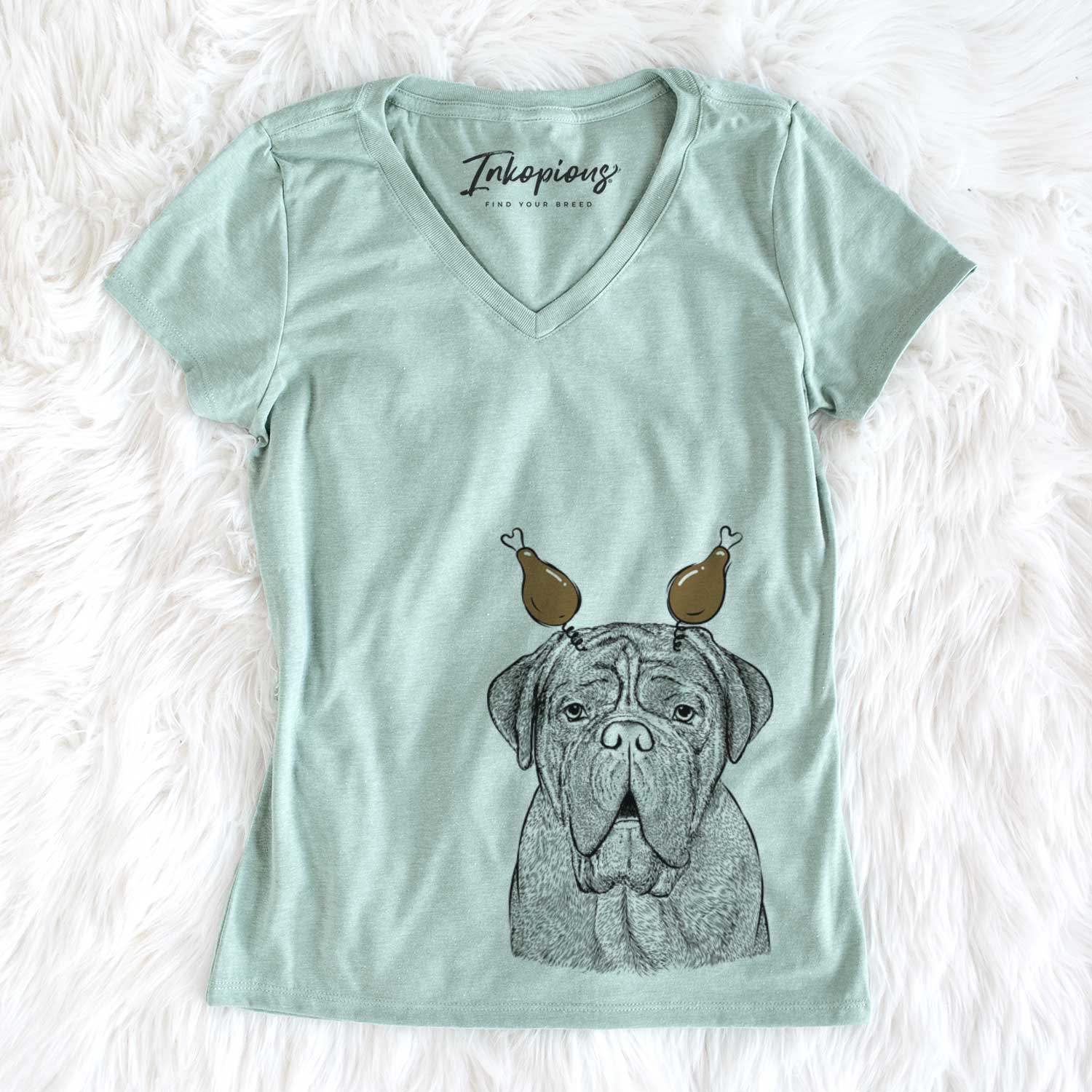 Thanksgiving Optimus the Dogue de Bordeaux - Women's V-neck Shirt