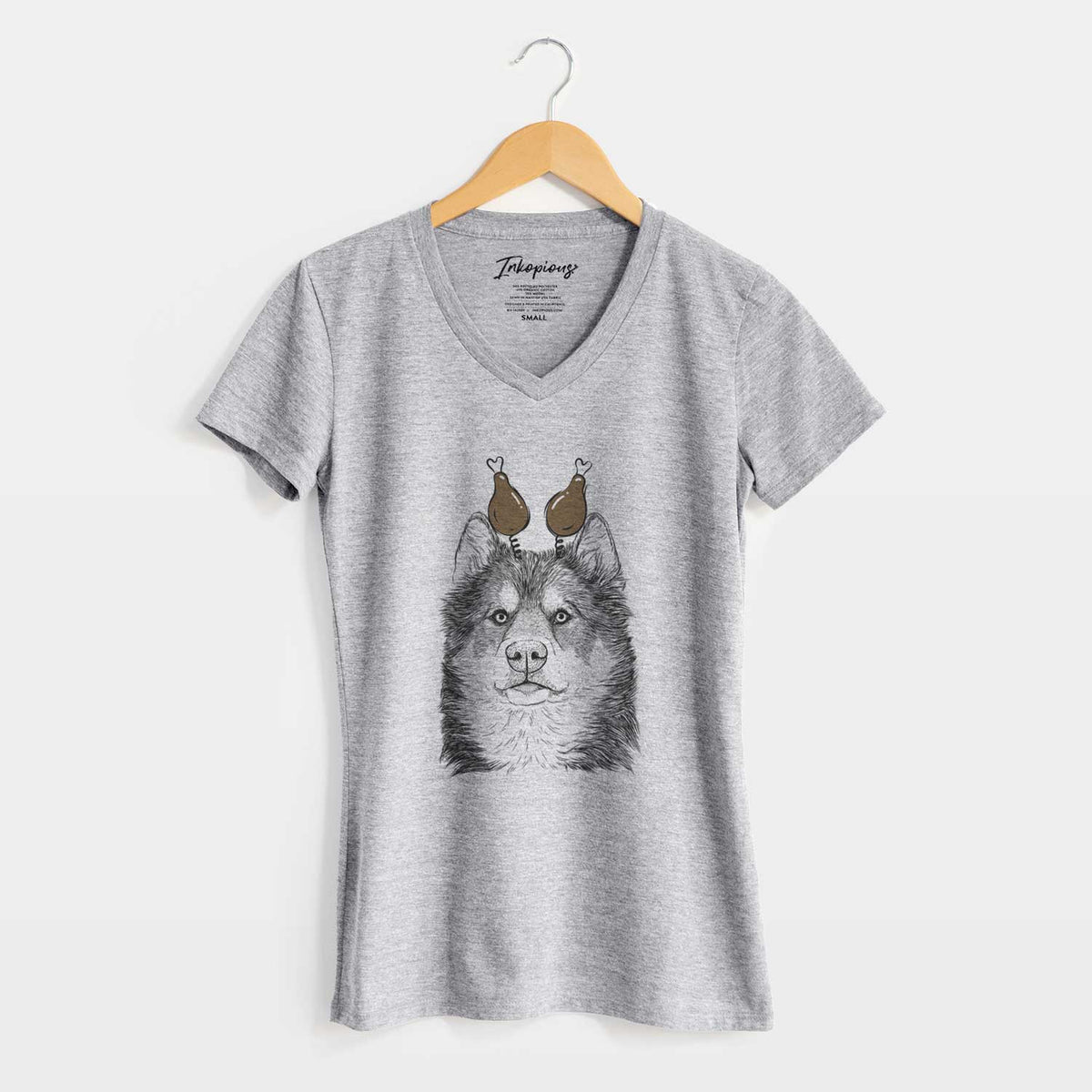 Thanksgiving Oskar the Canadian Eskimo Dog - Women's V-neck Shirt