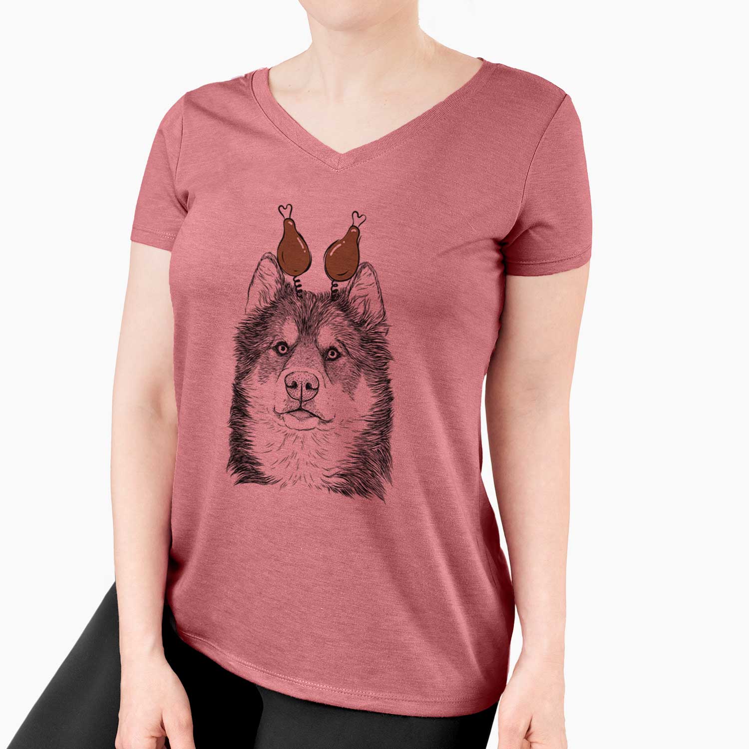 Thanksgiving Oskar the Canadian Eskimo Dog - Women's V-neck Shirt