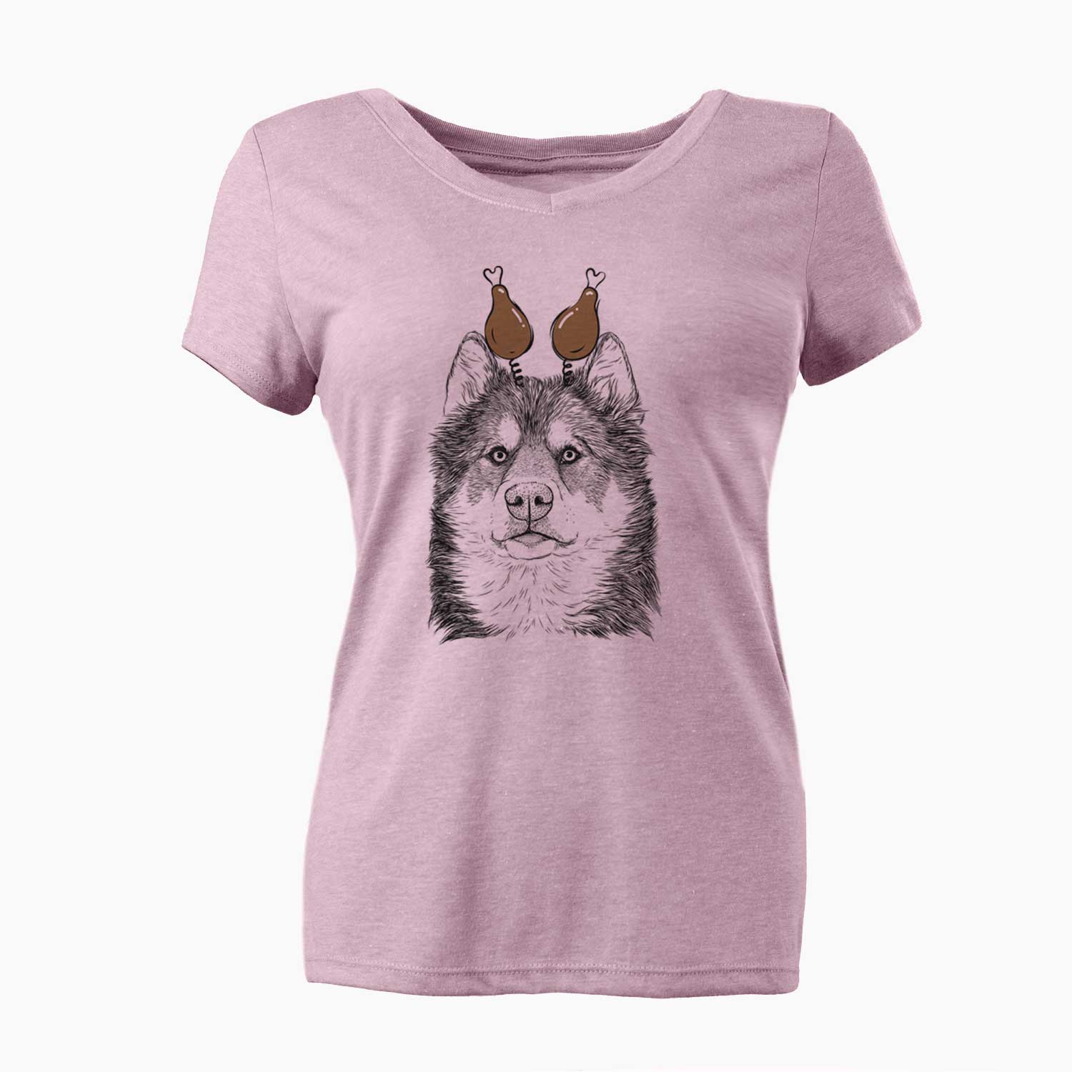 Thanksgiving Oskar the Canadian Eskimo Dog - Women's V-neck Shirt