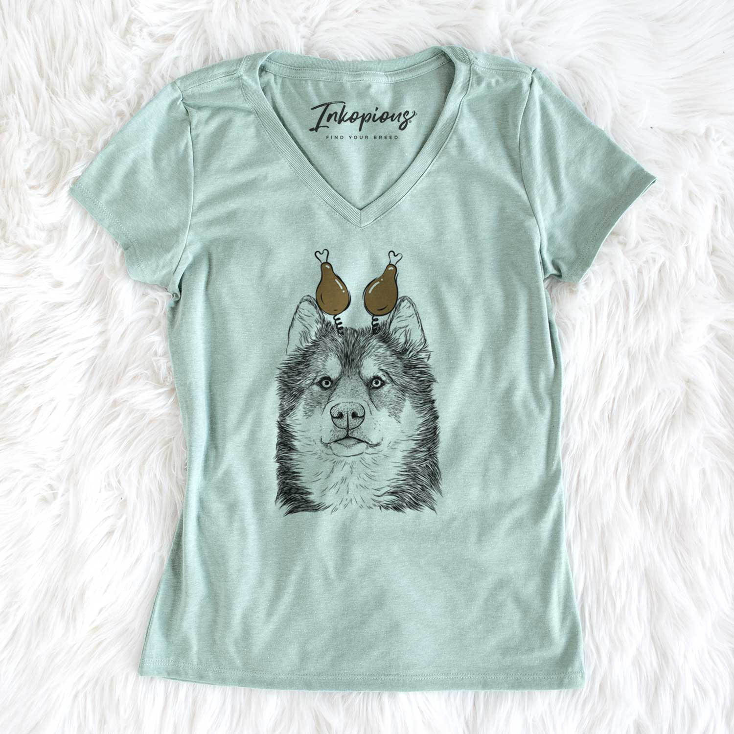 Thanksgiving Oskar the Canadian Eskimo Dog - Women's V-neck Shirt