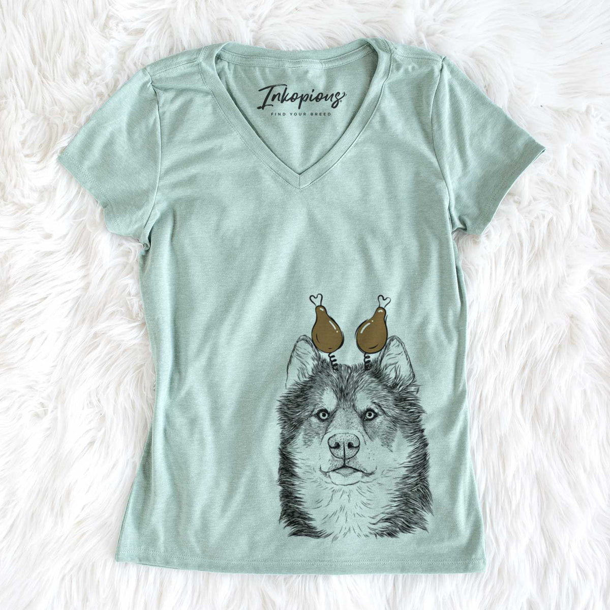 Thanksgiving Oskar the Canadian Eskimo Dog - Women&#39;s V-neck Shirt