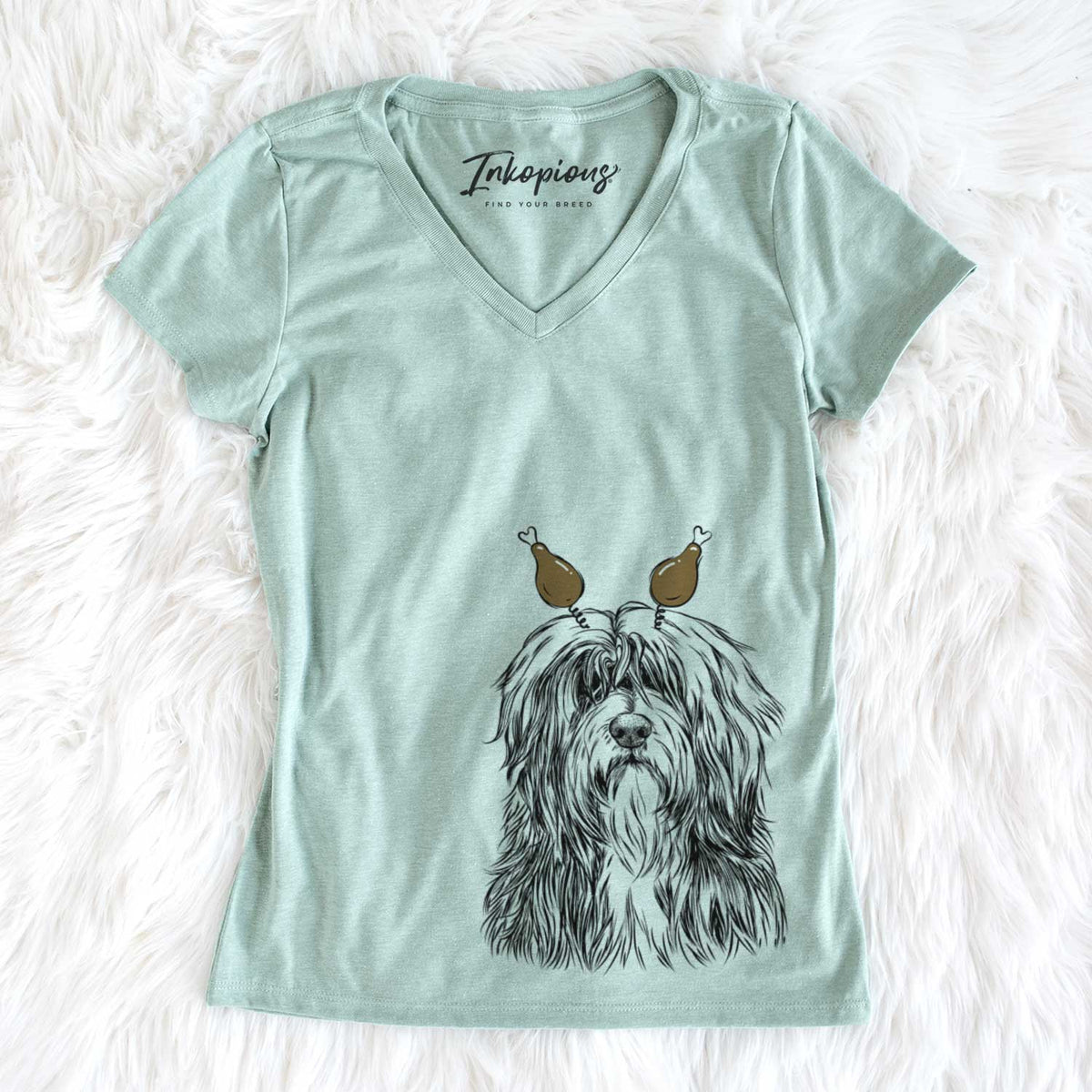 Thanksgiving Otto the Polish Lowland Sheepdog - Women&#39;s V-neck Shirt