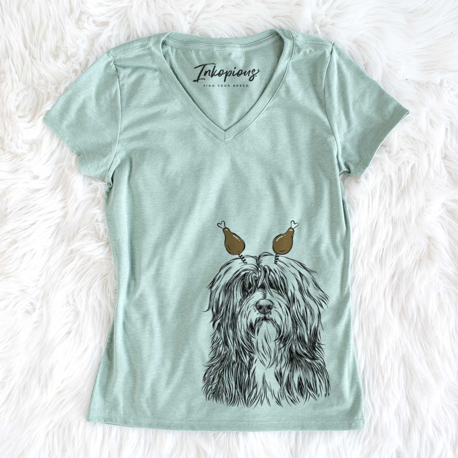 Thanksgiving Otto the Polish Lowland Sheepdog - Women's V-neck Shirt