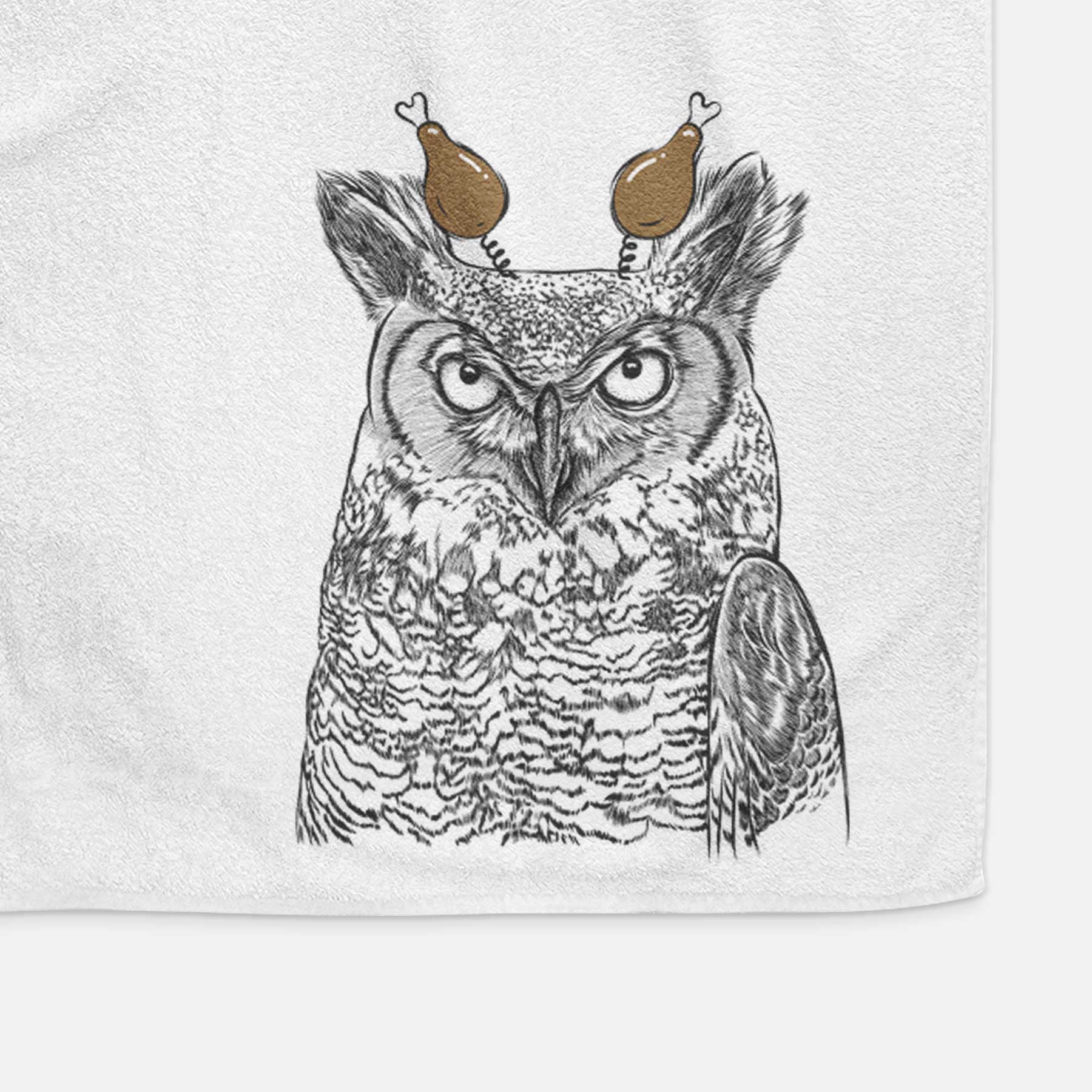 Ozwald the Grey Horned Owl Decorative Hand Towel