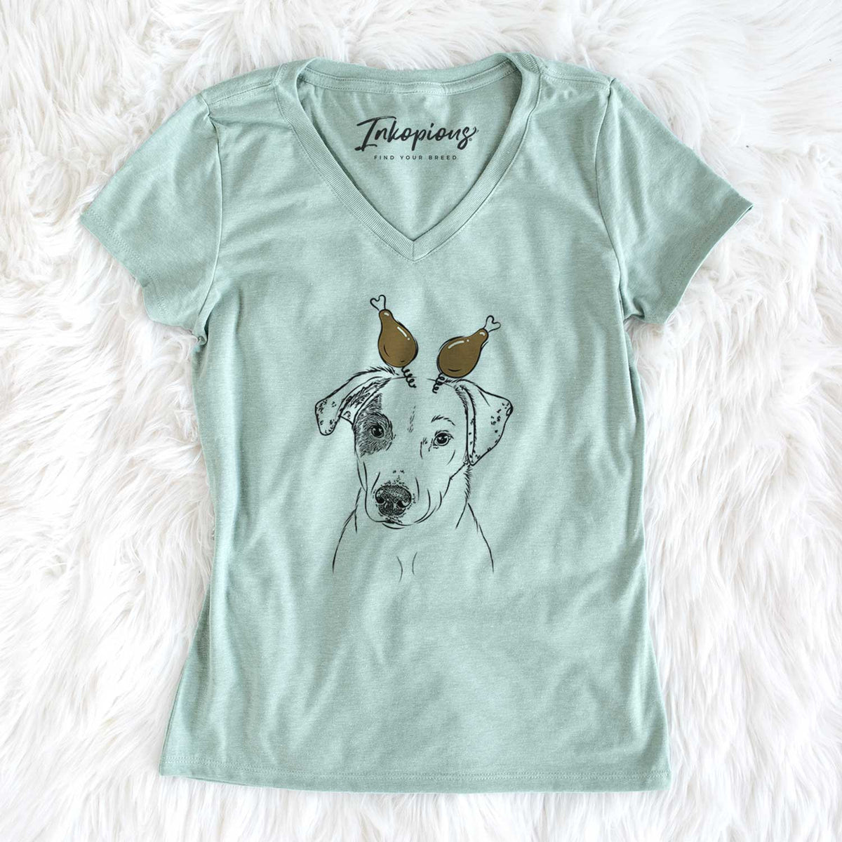 Thanksgiving P-Pie the Mixed Breed - Women's V-neck Shirt