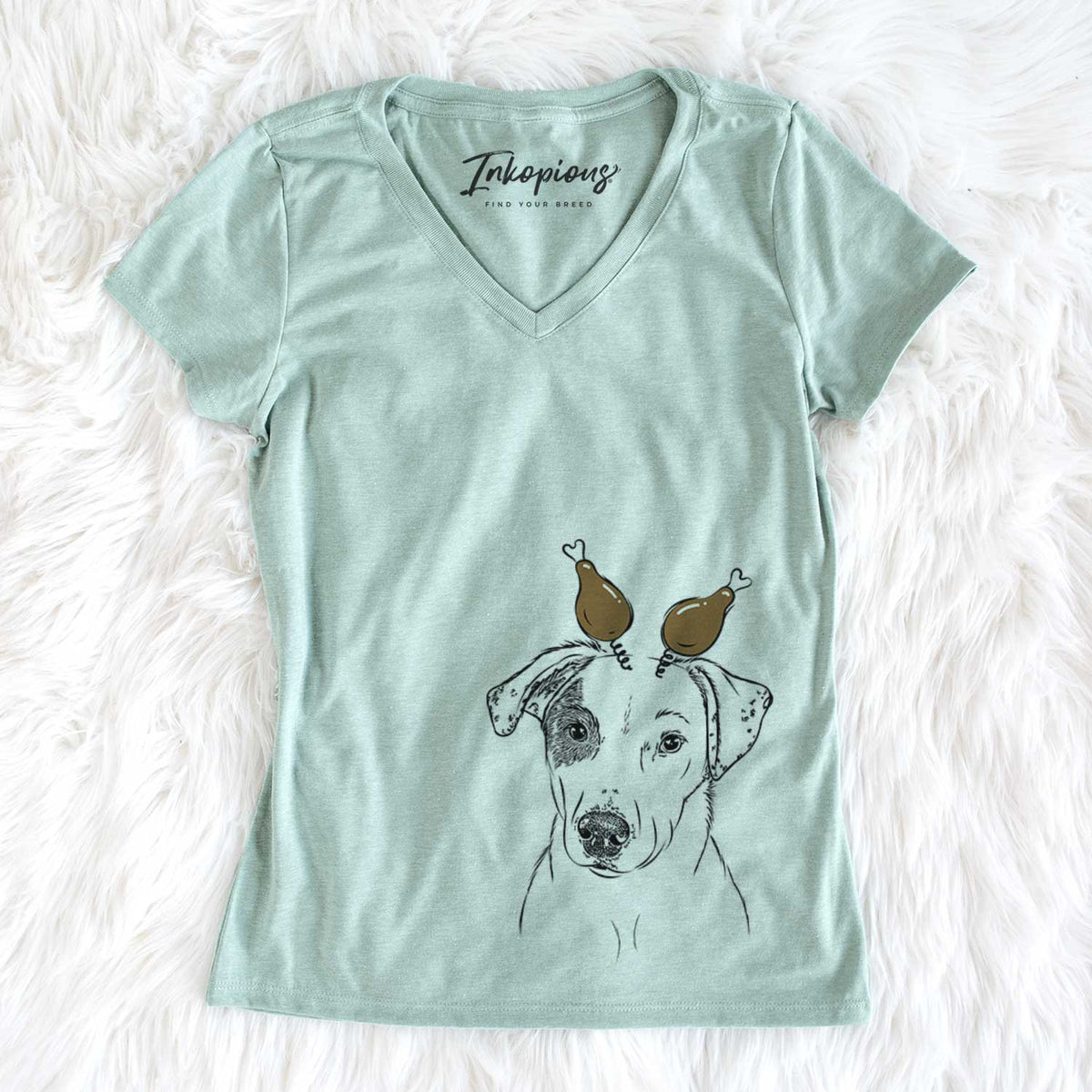 Thanksgiving P-Pie the Mixed Breed - Women&#39;s V-neck Shirt