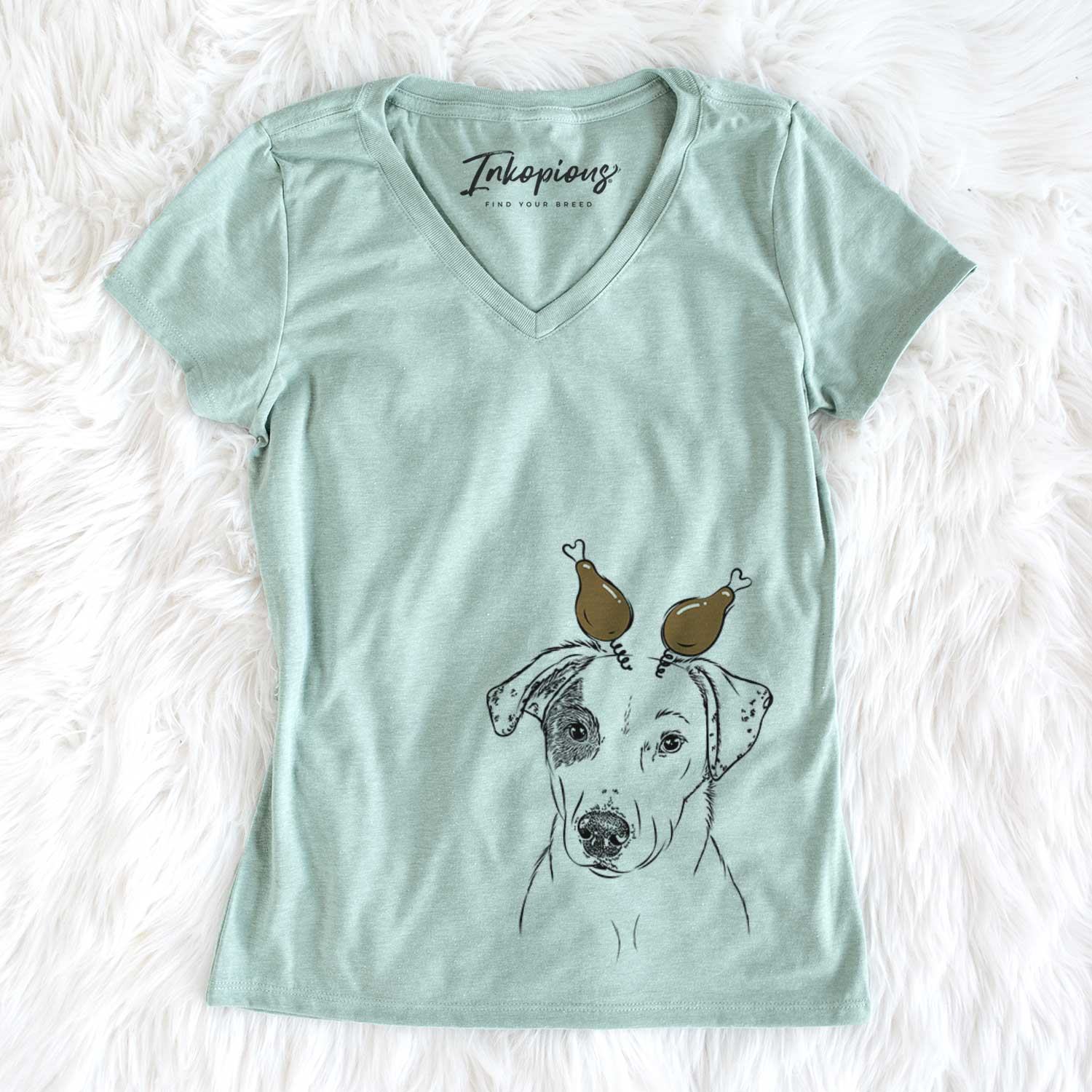 Thanksgiving P-Pie the Mixed Breed - Women's V-neck Shirt