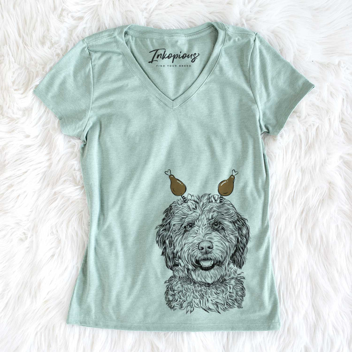Thanksgiving Palmer the Aussiedoodle - Women's V-neck Shirt