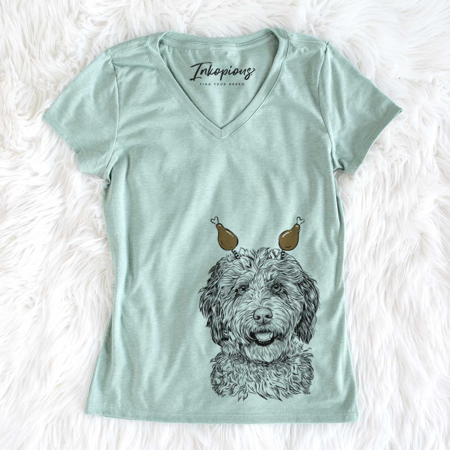 Thanksgiving Palmer the Aussiedoodle - Women's V-neck Shirt