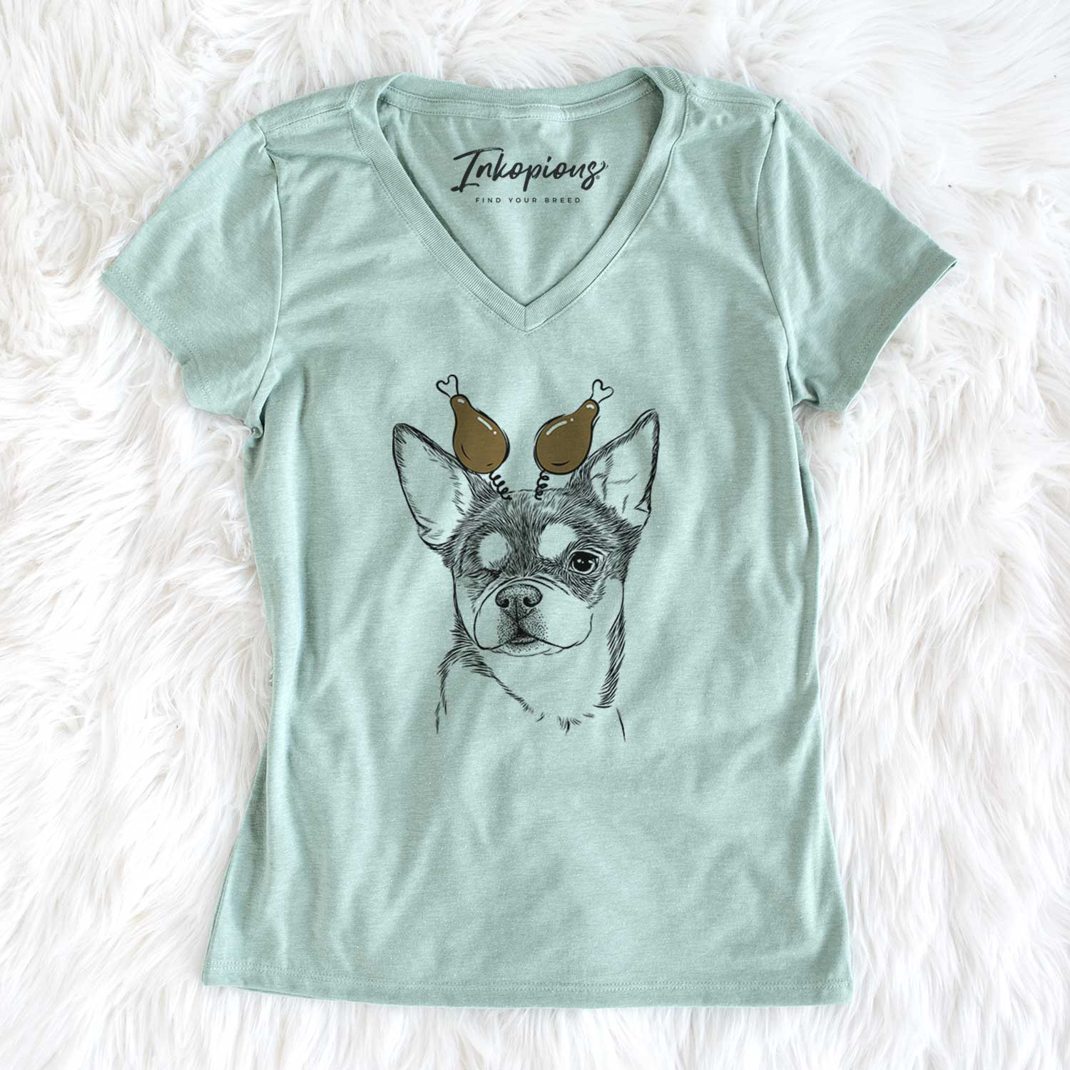 Thanksgiving Paris the Chihuahua - Women's V-neck Shirt