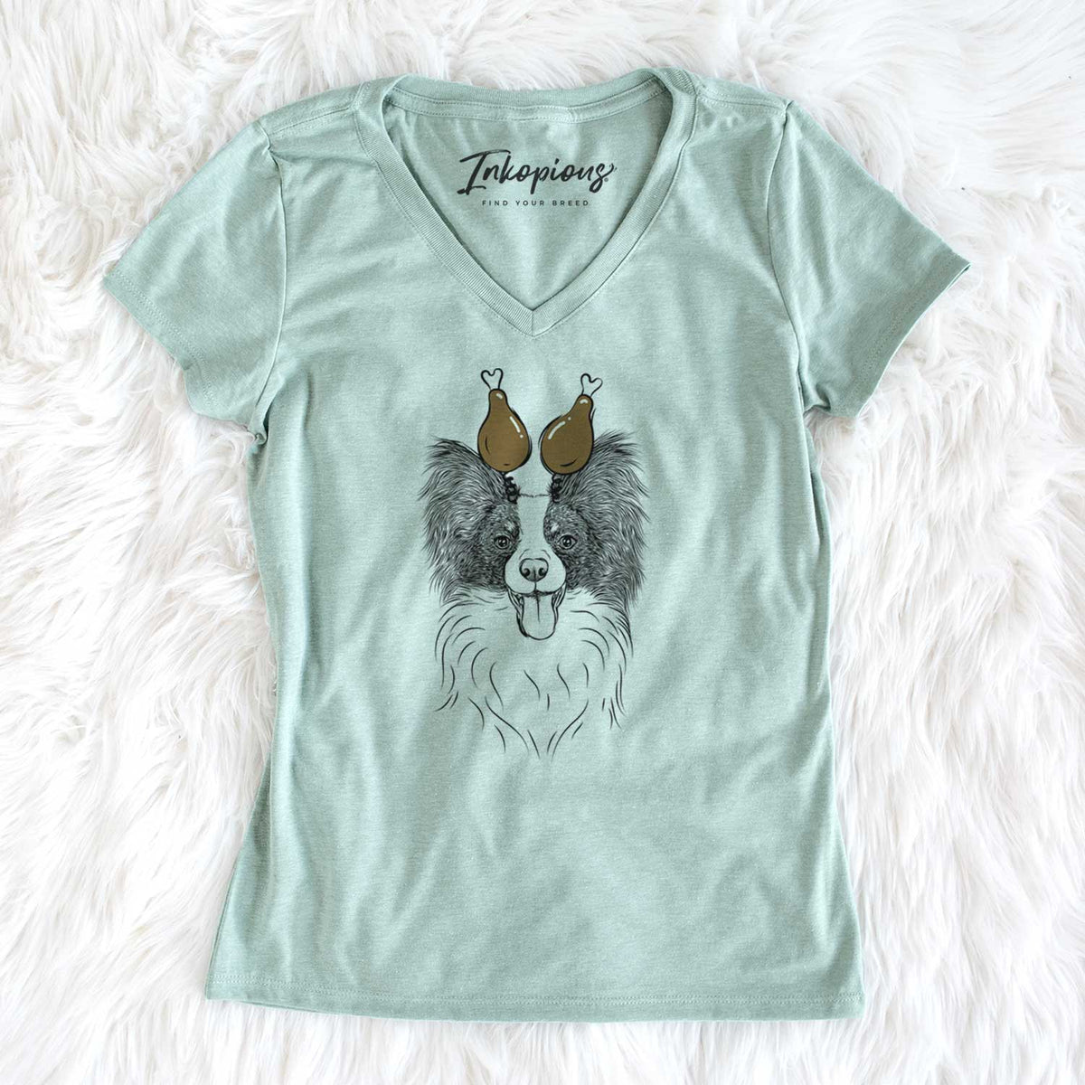 Thanksgiving Patrick the Papillon - Women's V-neck Shirt