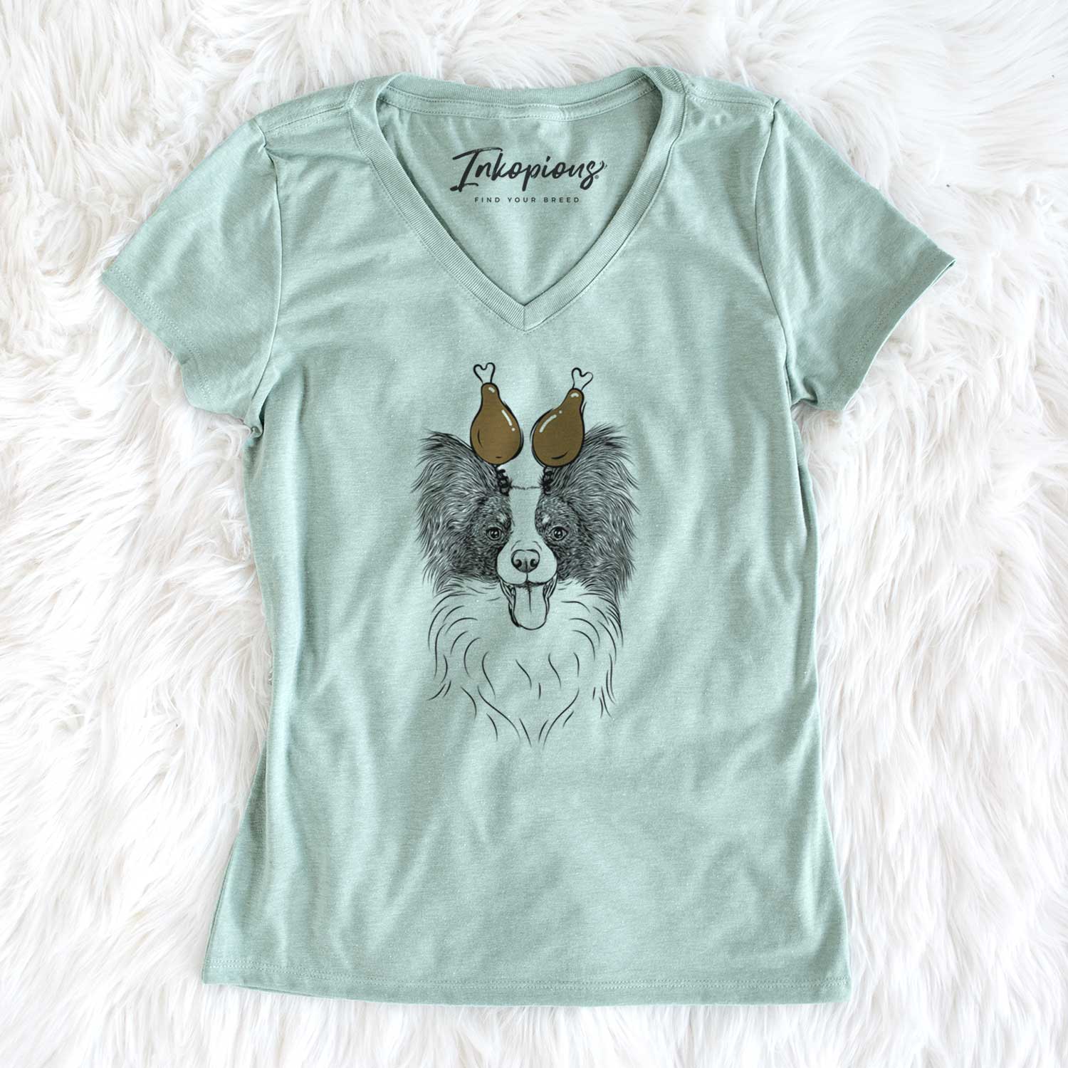 Thanksgiving Patrick the Papillon - Women's V-neck Shirt