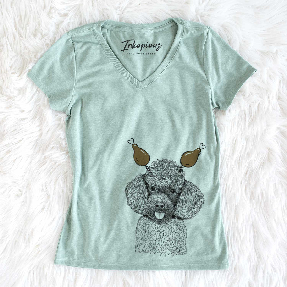 Thanksgiving George the Toy Poodle - Women&#39;s V-neck Shirt