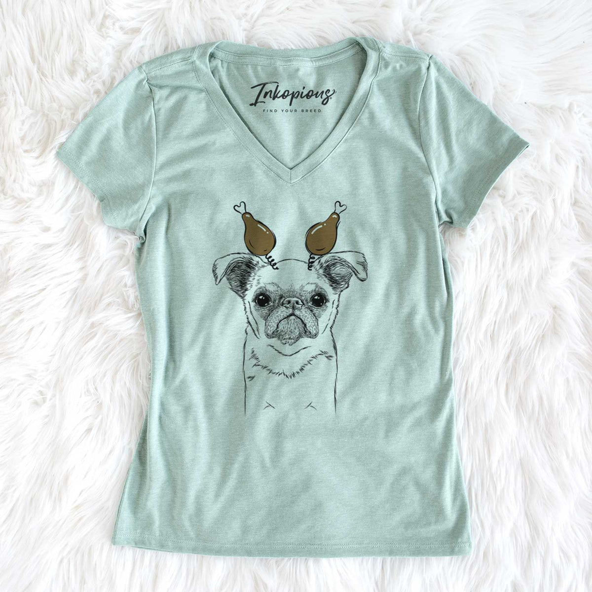 Thanksgiving Petit Penny the Brussels Griffon - Women's V-neck Shirt