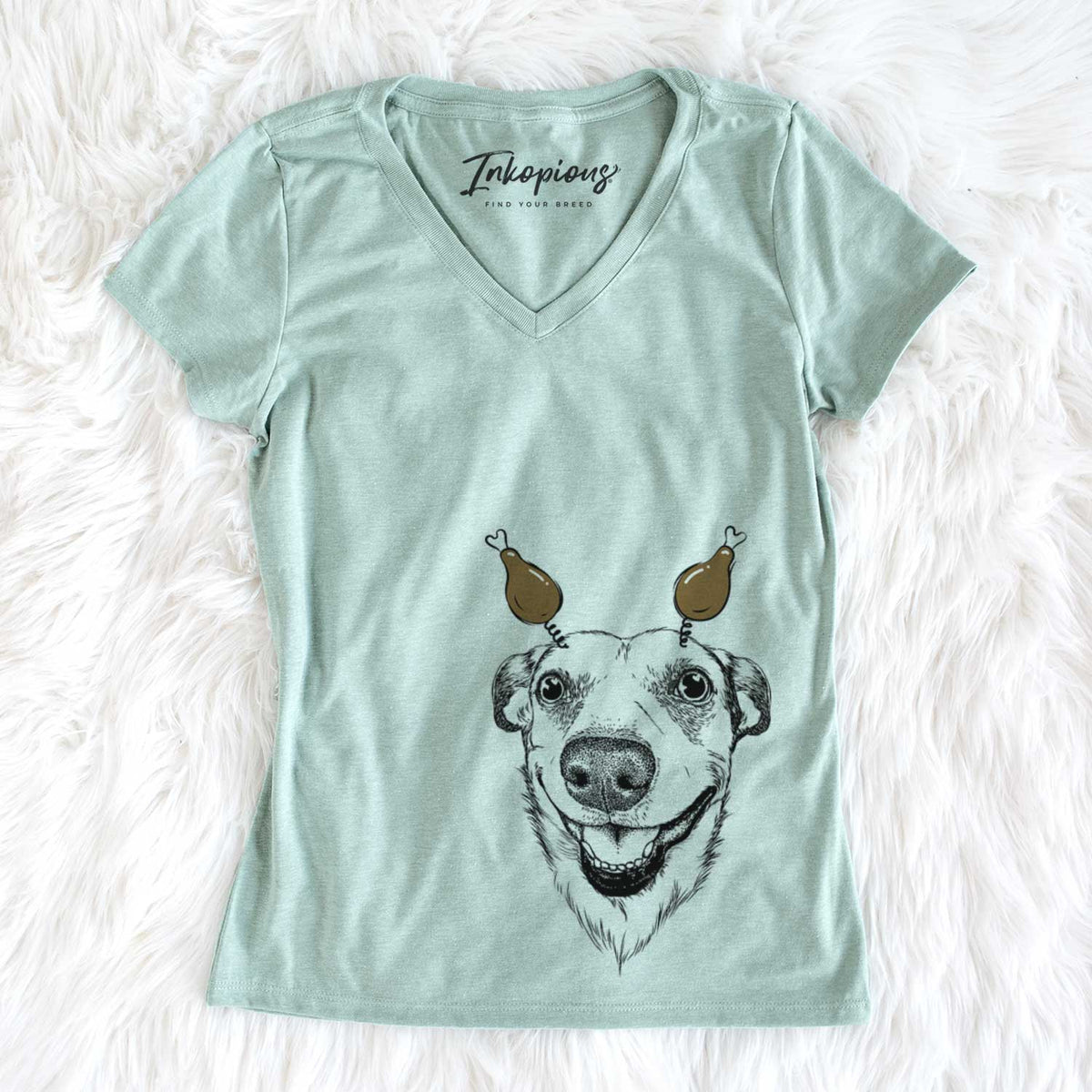 Thanksgiving Petrah the Staffy Mix - Women&#39;s V-neck Shirt