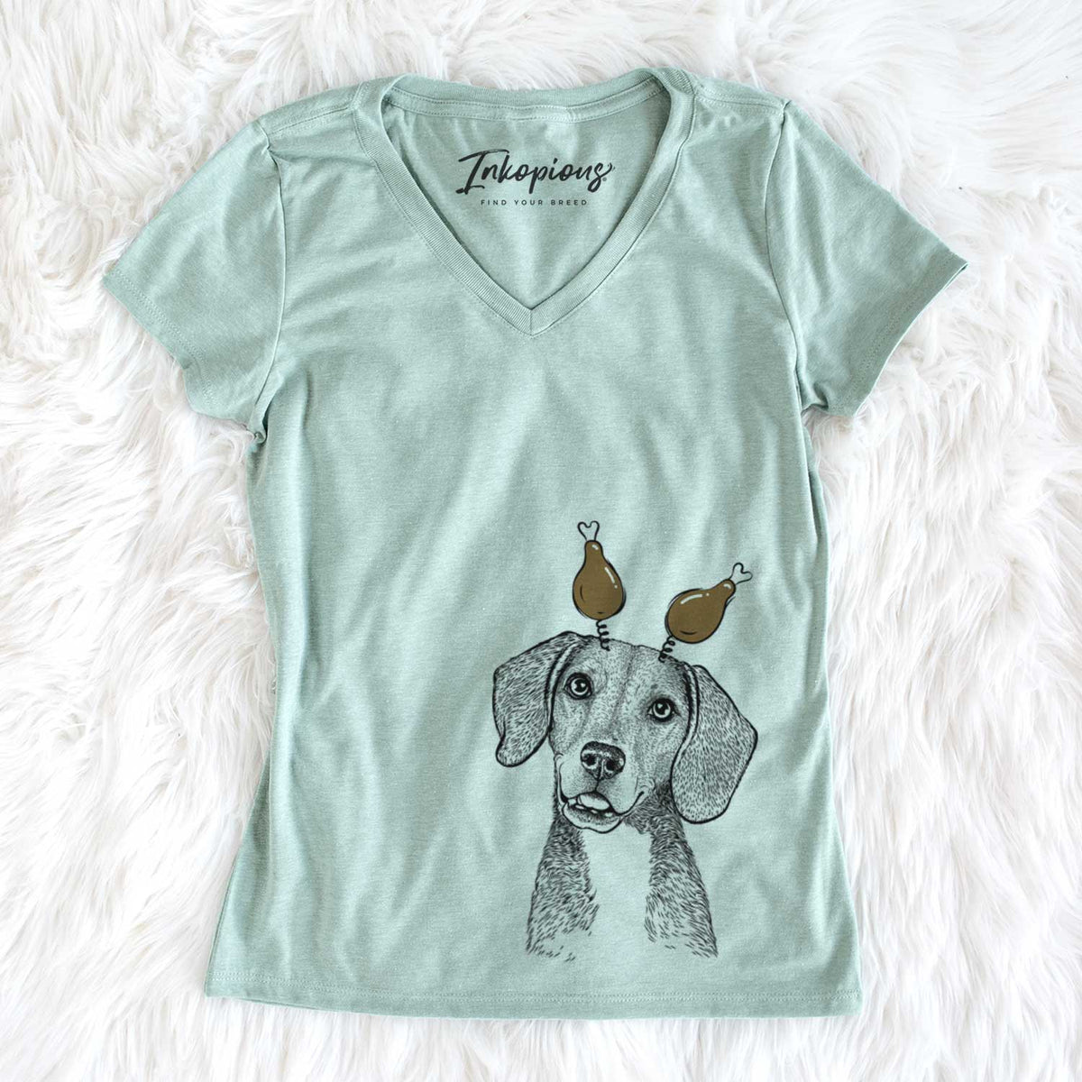 Thanksgiving Piggy the Beagle Mix - Women&#39;s V-neck Shirt