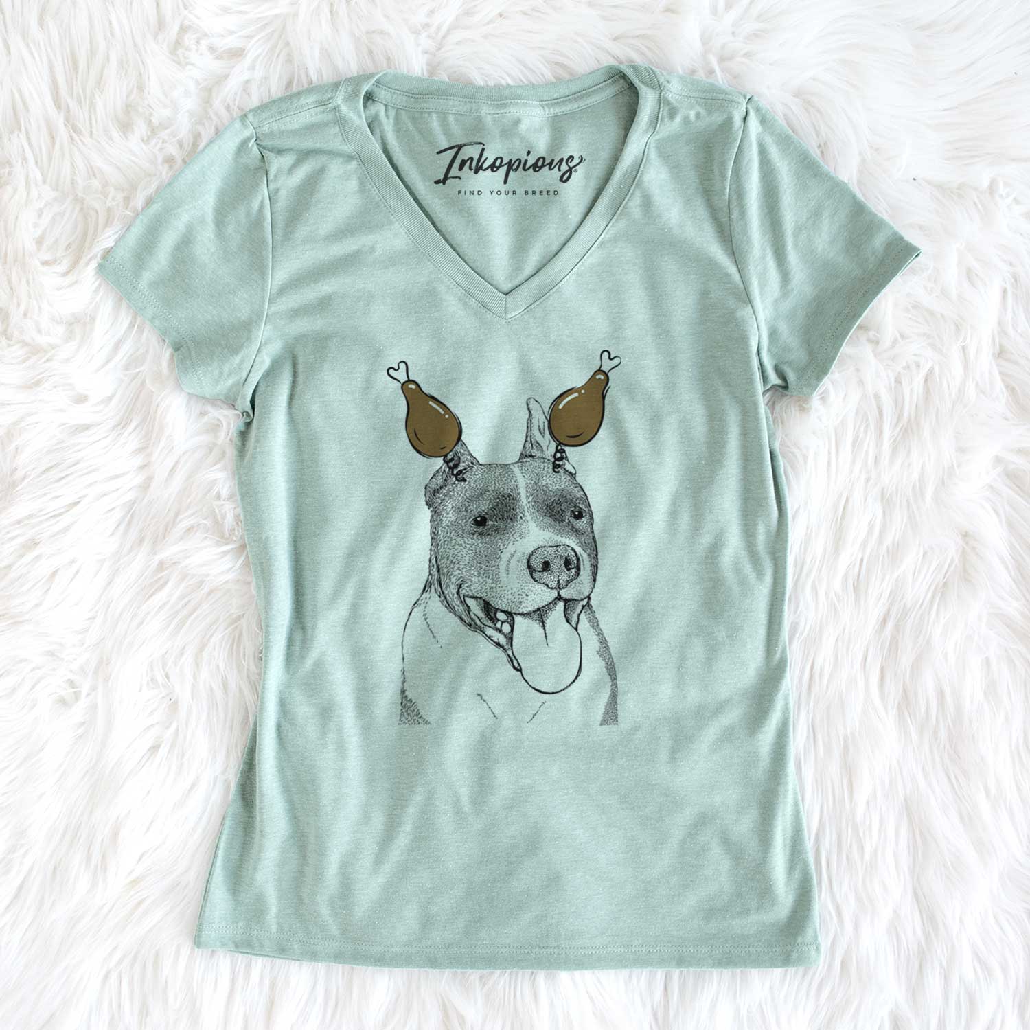 Thanksgiving Piggy the American Staffordshire Terrier - Women's V-neck Shirt