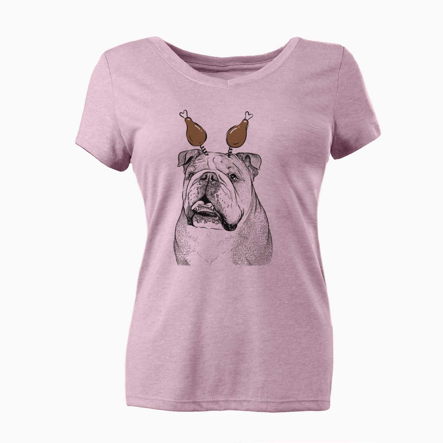 Thanksgiving Piggy the English Bulldog - Women's V-neck Shirt