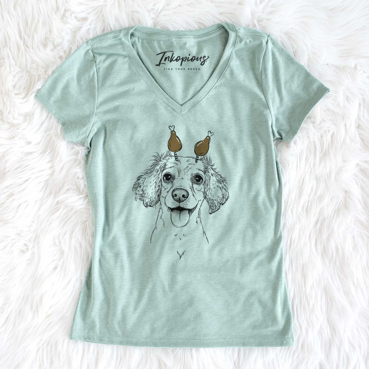 Thanksgiving Piglet the Dachshund Mix - Women's V-neck Shirt