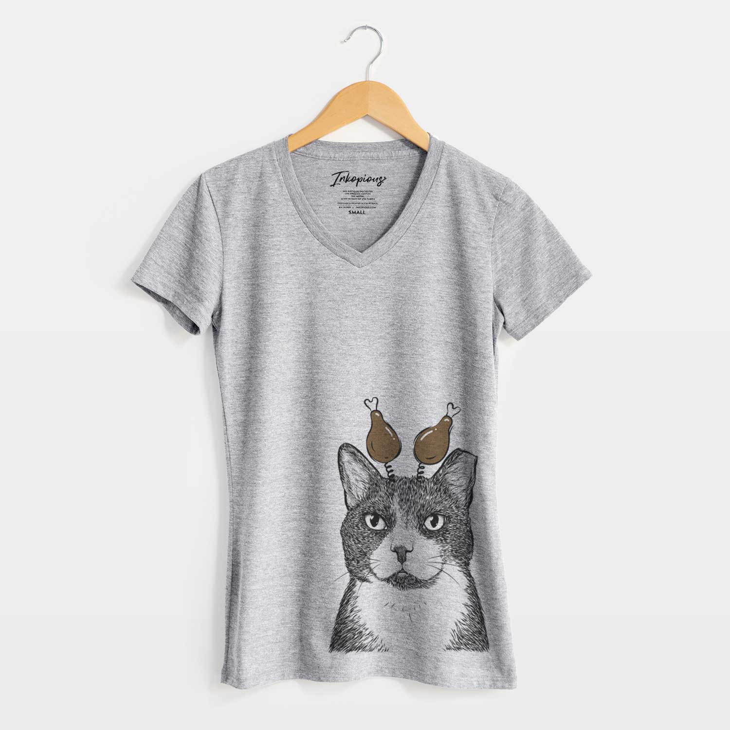 Thanksgiving Pinky the Tuxedo Cat - Women's V-neck Shirt