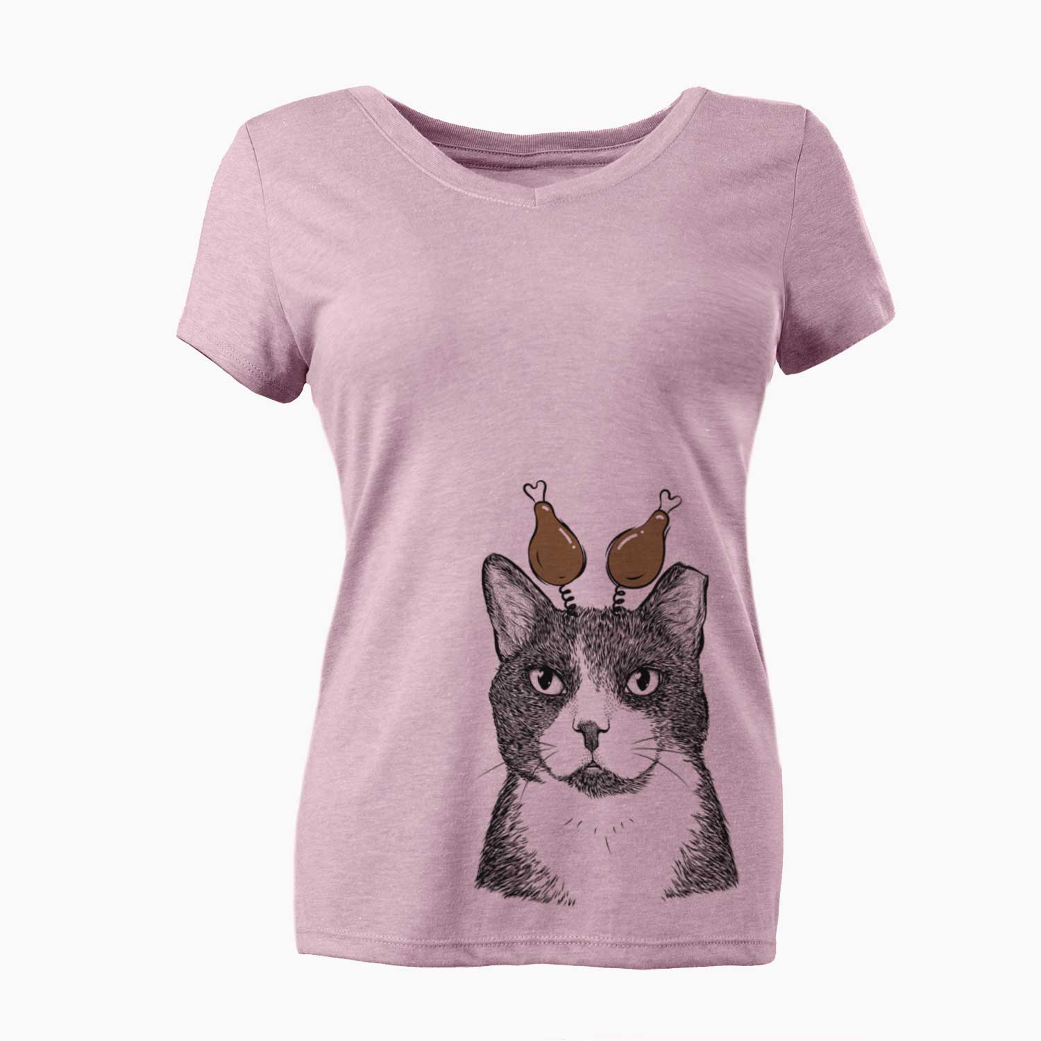 Thanksgiving Pinky the Tuxedo Cat - Women's V-neck Shirt