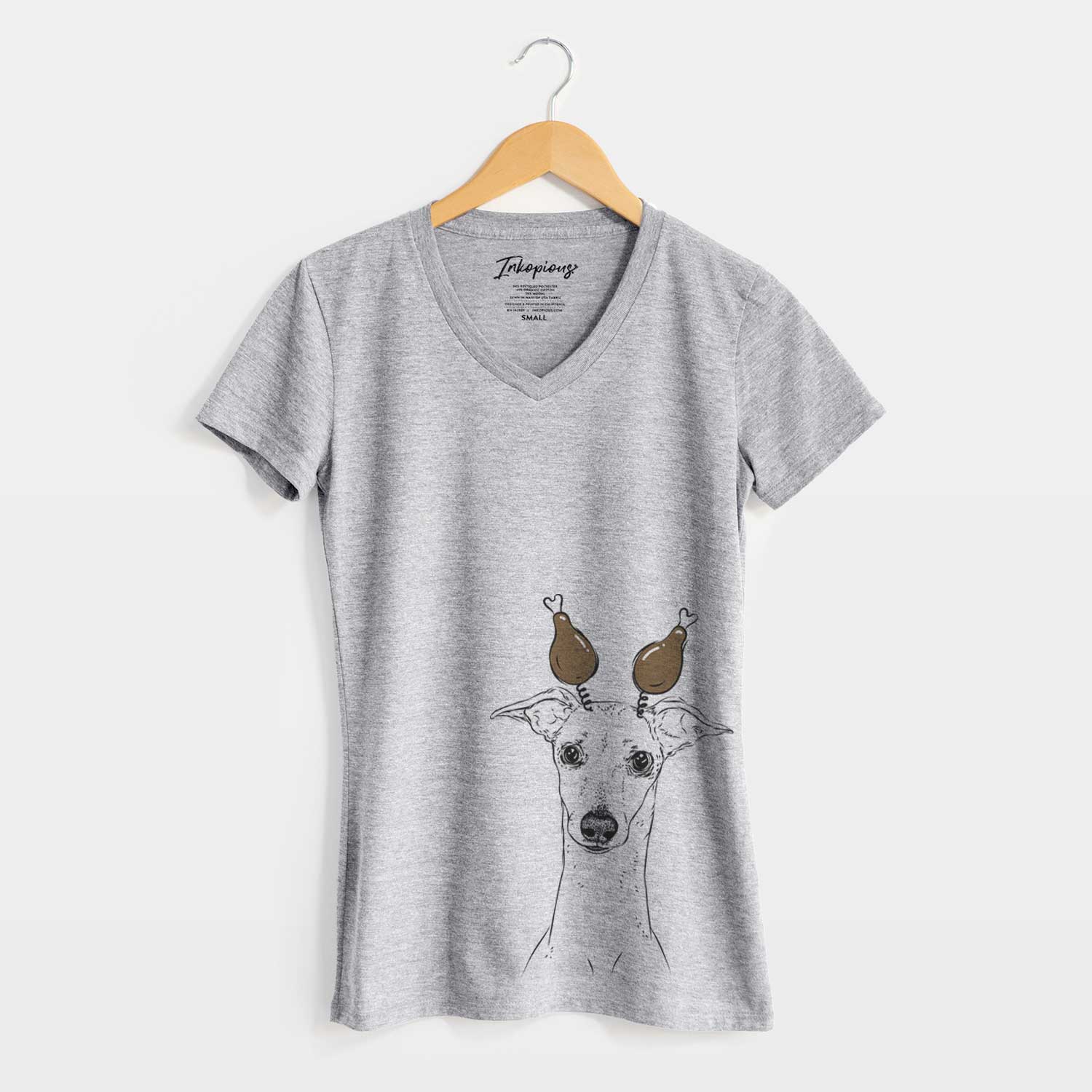 Thanksgiving Pip the Italian Greyhound - Women's V-neck Shirt