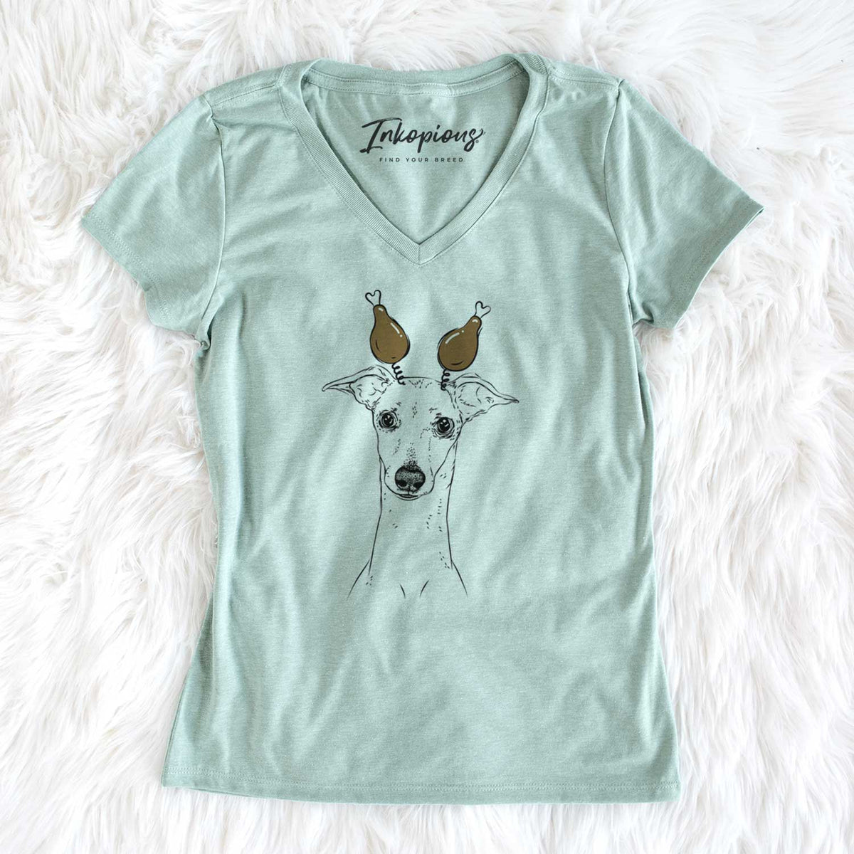 Thanksgiving Pip the Italian Greyhound - Women's V-neck Shirt