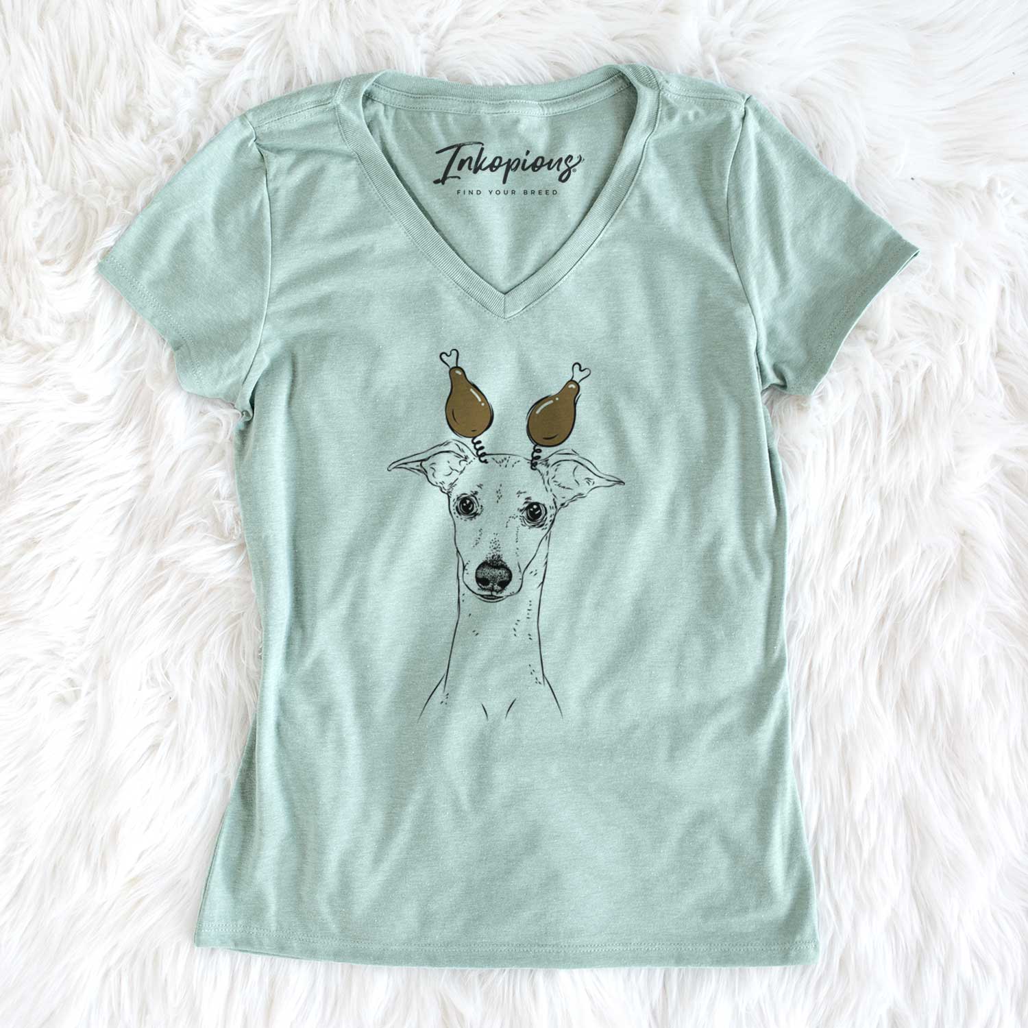Thanksgiving Pip the Italian Greyhound - Women's V-neck Shirt
