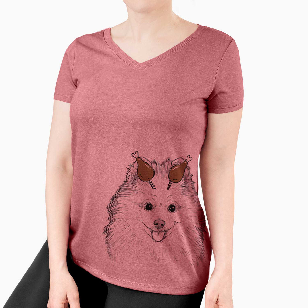 Thanksgiving Piper Jo the Pomeranian - Women's V-neck Shirt
