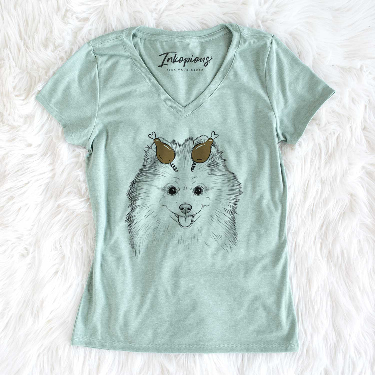 Thanksgiving Piper Jo the Pomeranian - Women's V-neck Shirt