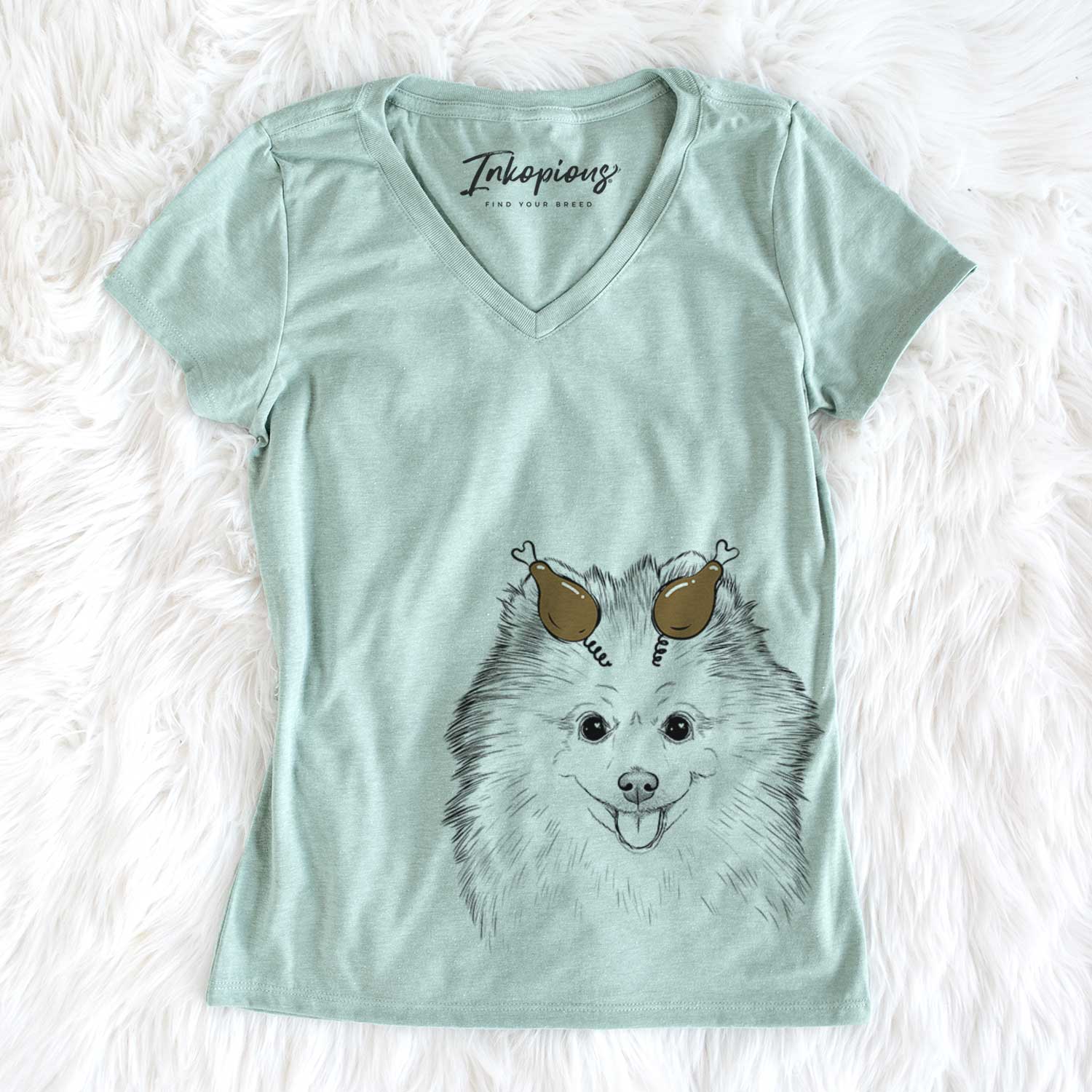 Thanksgiving Piper Jo the Pomeranian - Women's V-neck Shirt