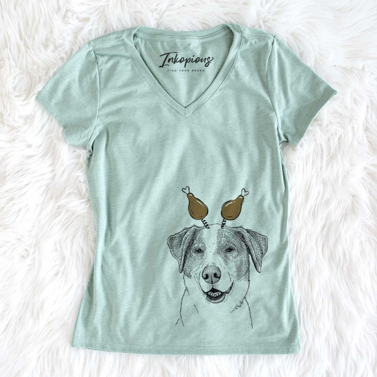 Thanksgiving Piper Pilot the Hound Mix - Women&#39;s V-neck Shirt