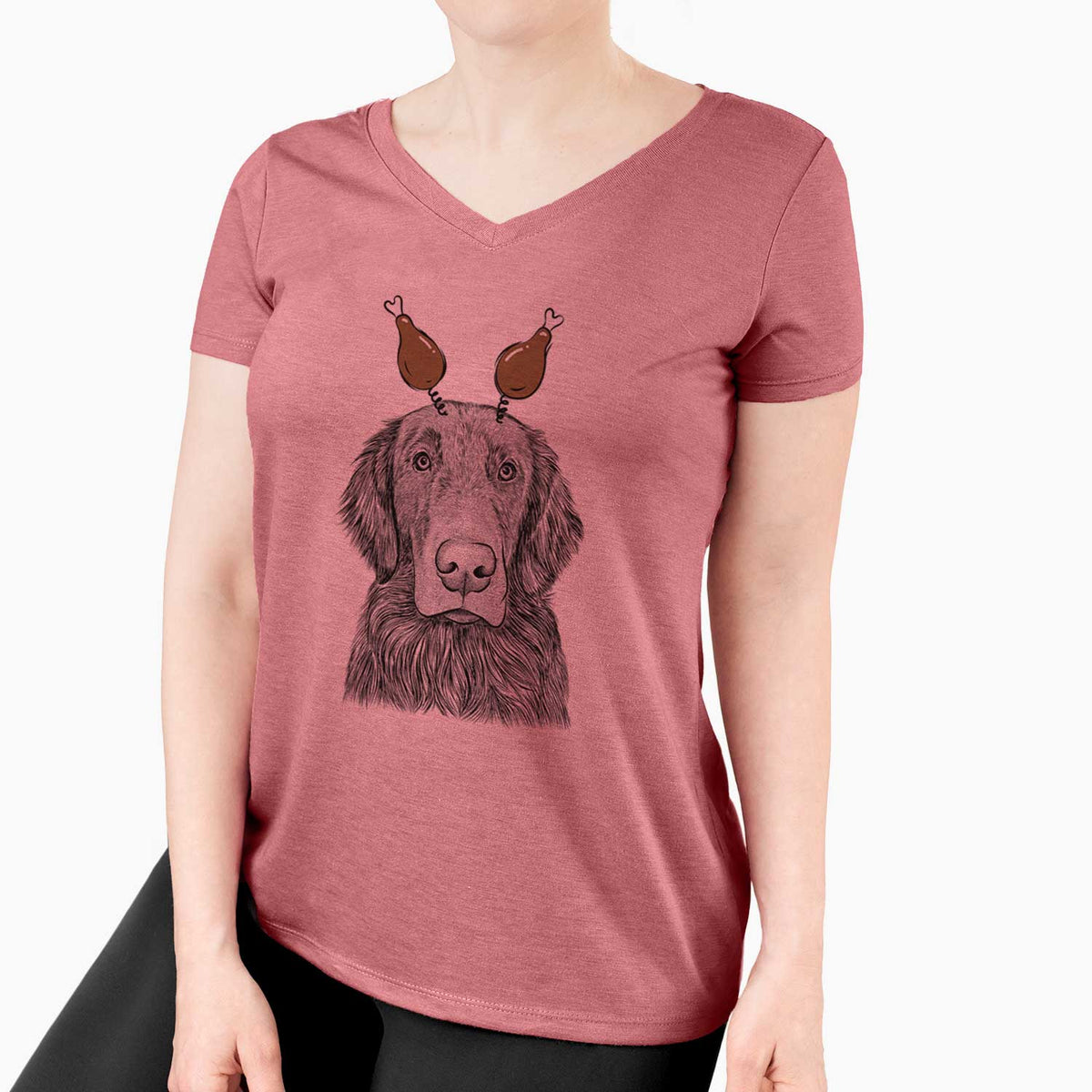 Thanksgiving Pippin the Flat Coated Retriever - Women's V-neck Shirt