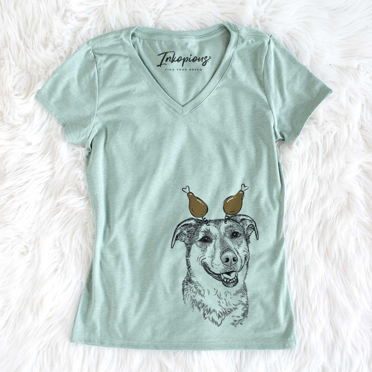 Thanksgiving Pippin the Shepherd Mix - Women&#39;s V-neck Shirt