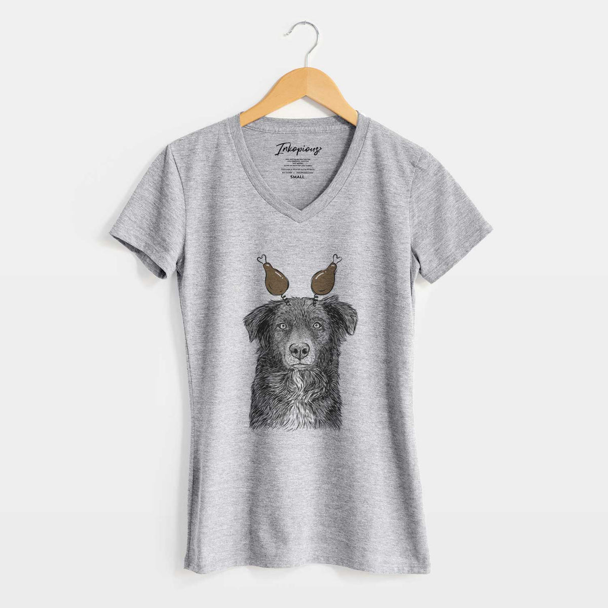 Thanksgiving Pixel the Australian Shepherd - Women's V-neck Shirt